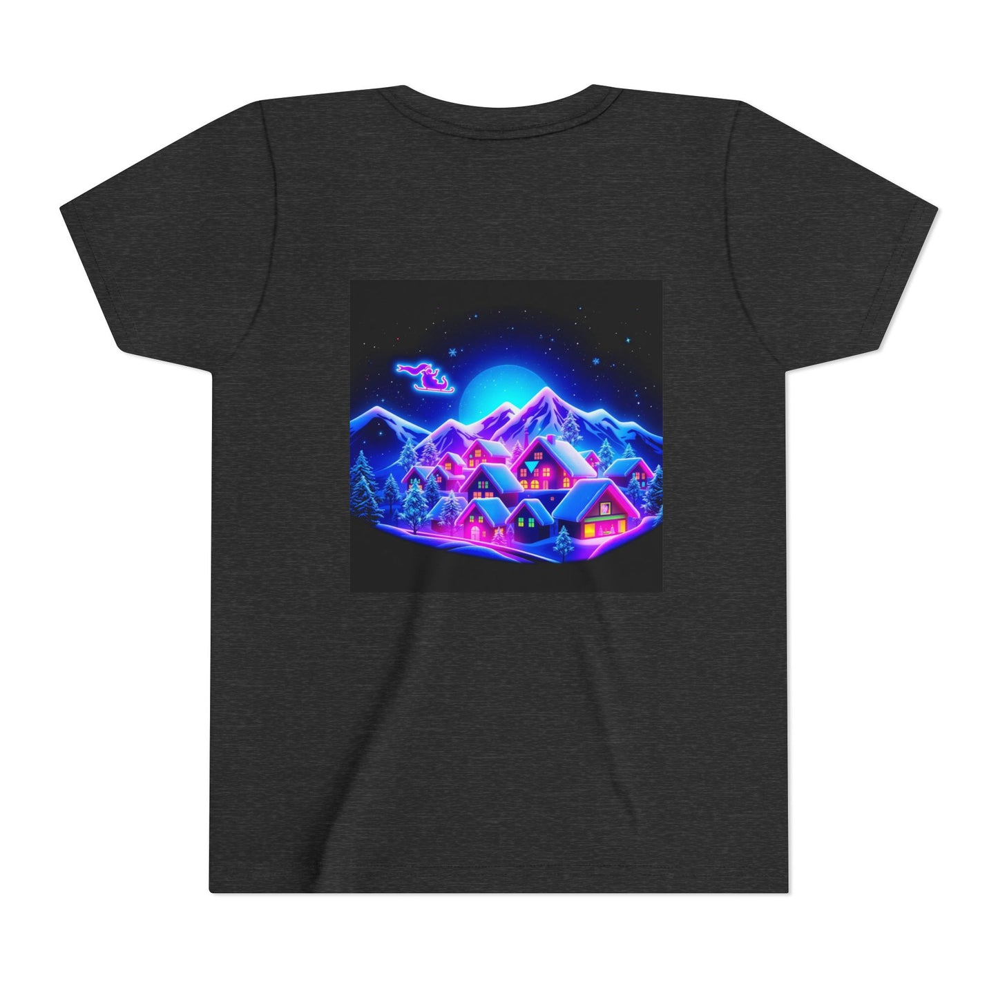 Neon Winter Village Youth Tee — Magical Snowy Night Kids T-Shirt