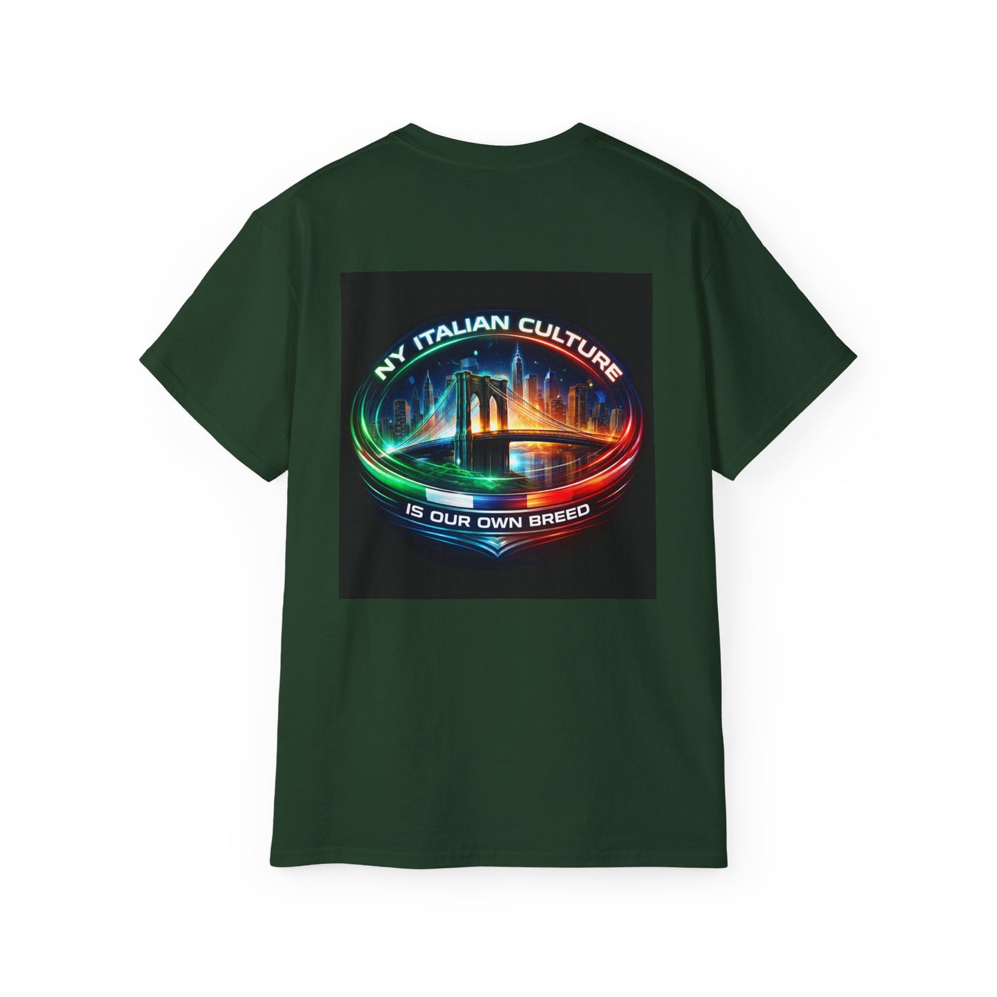 NY Italian Culture T‑Shirt — Retro Neon Brooklyn Bridge Graphic