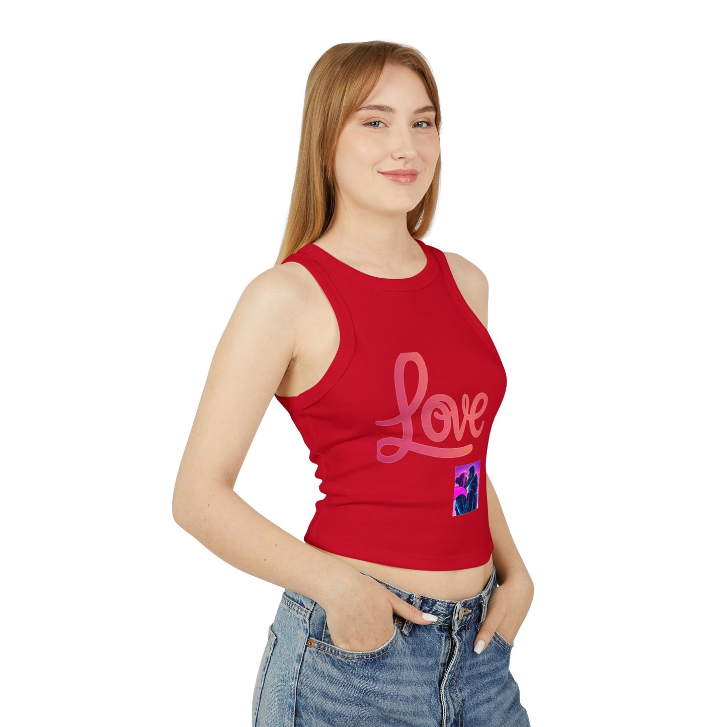 Love Neon Couple Racer Tank Top — Retro Vaporwave Valentine Crop