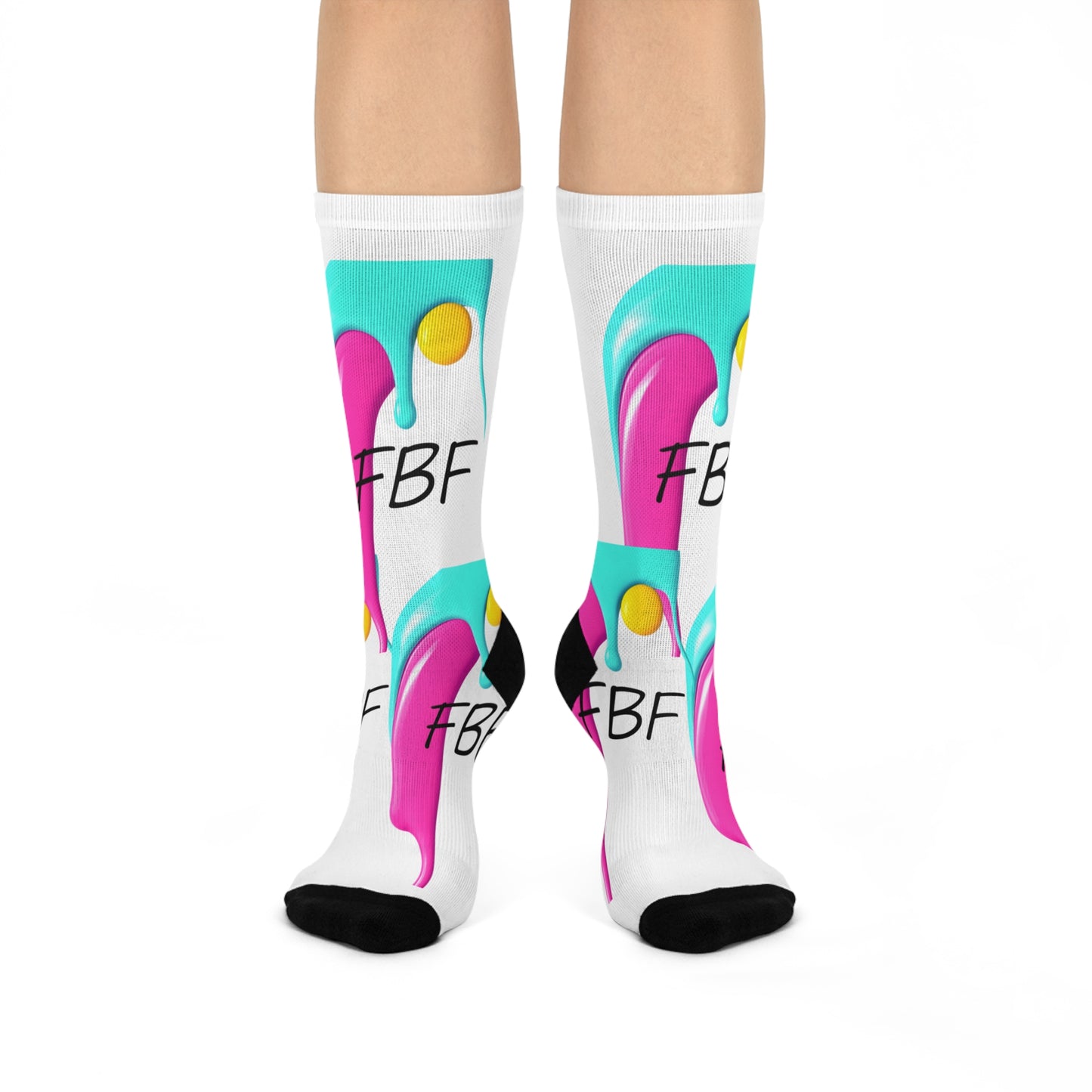 Cushioned Crew Socks — Colorful 'FBF' Retro Paint Splash Design