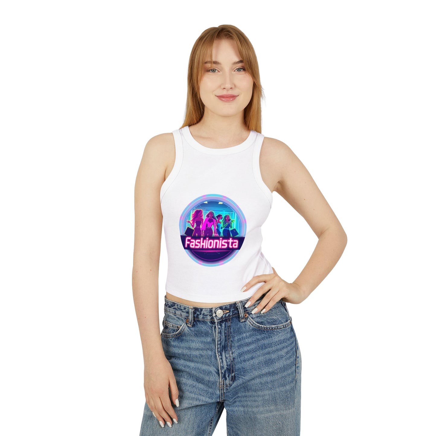 Trendy Women’s Racer Tank Top - Fashionista & Future Design, Stylish Summer Wear, Casual Fit, Festival Outfit, Gift for Her
