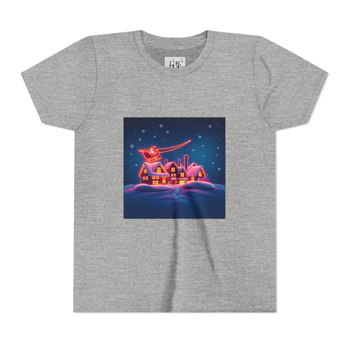 Neon Winter Village Youth Tee — Magical Snowy Night Kids T-Shirt