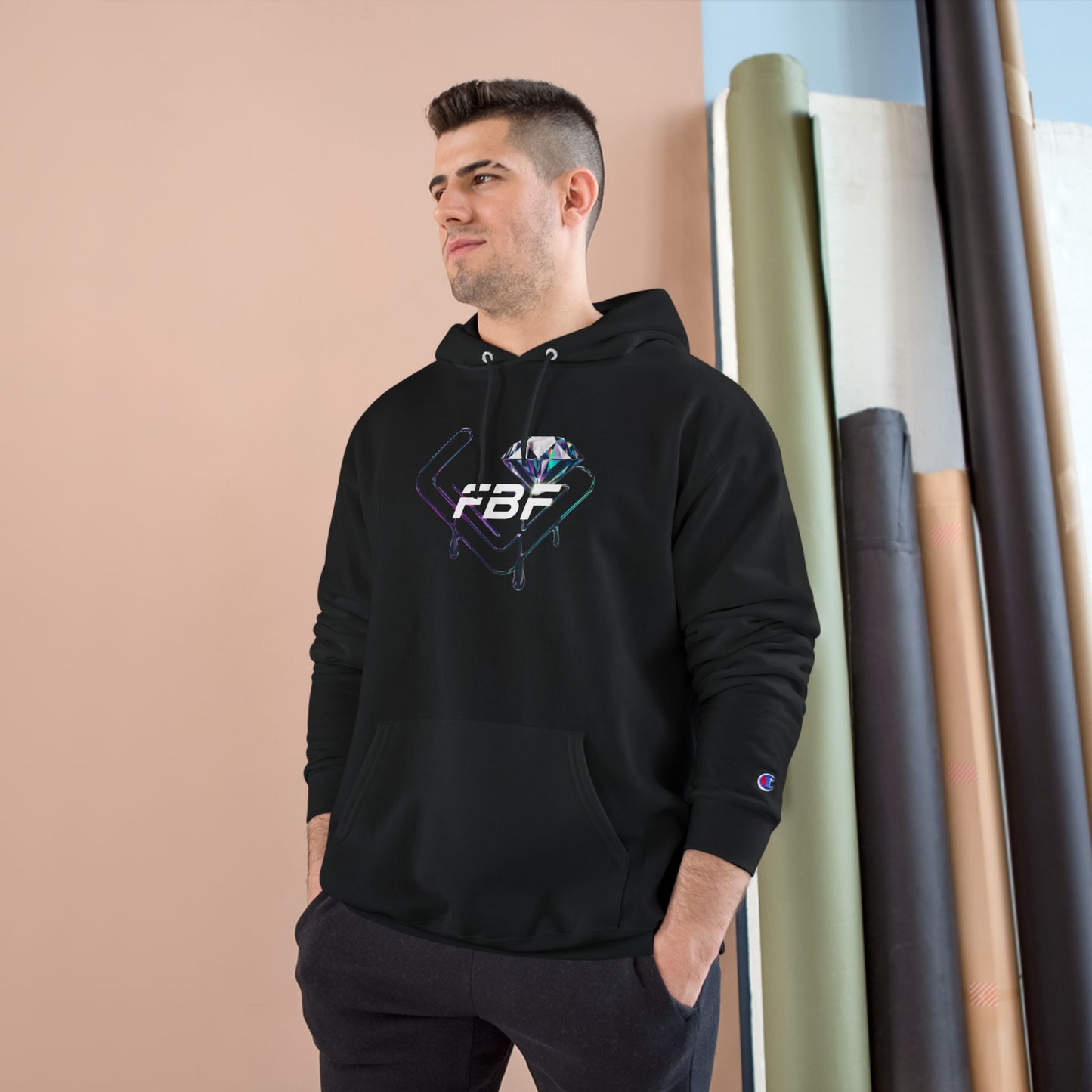 Fbf diamond Champion Hoodie — Dripping Diamond Heart Graphic Pullover