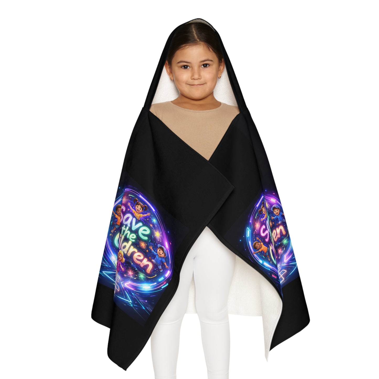 Youth Hooded Towel — "Save the Children" Neon Kids Beach & Bath Wrap
