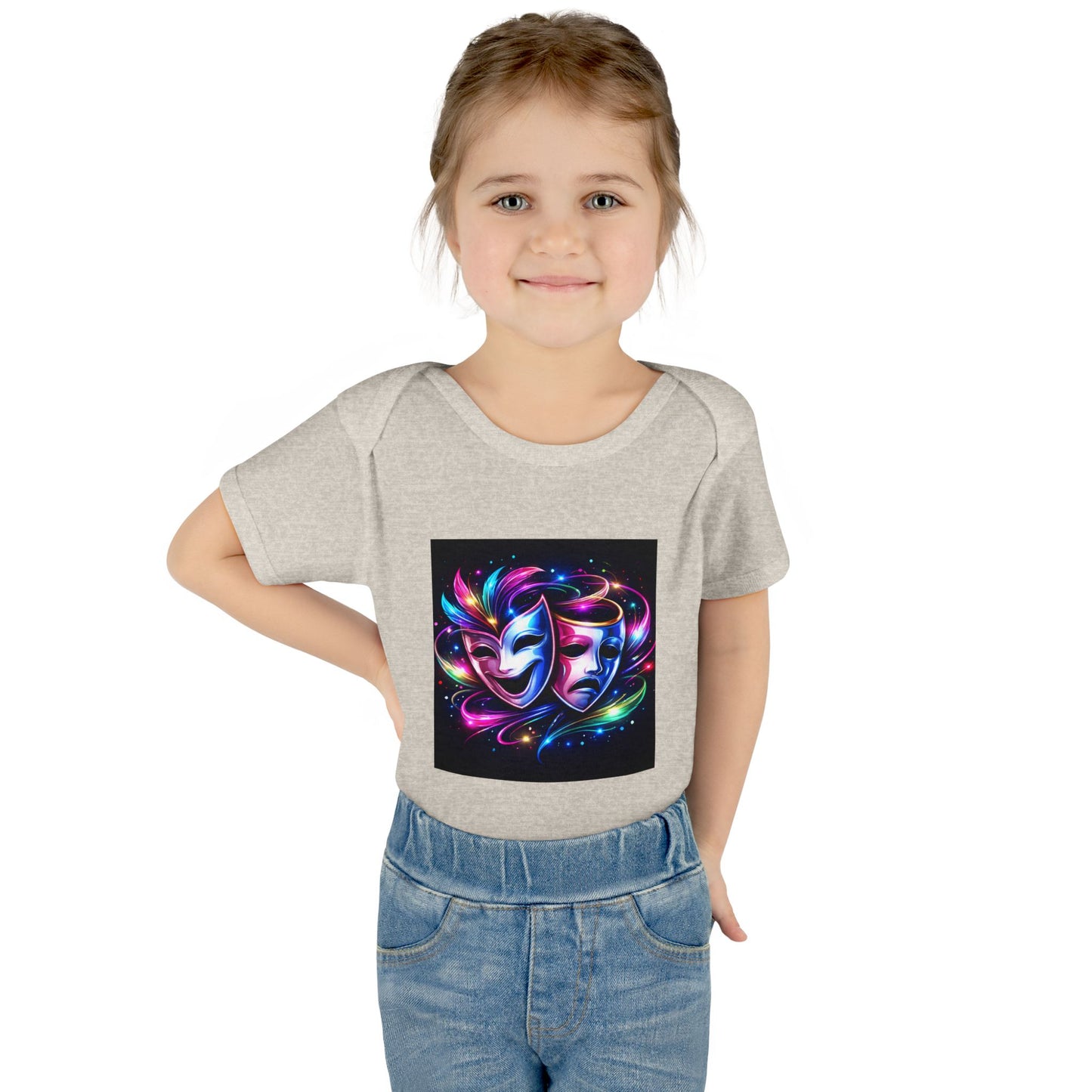 Neon Theatre Masks Infant Bodysuit — Colorful Drama Baby Onesie