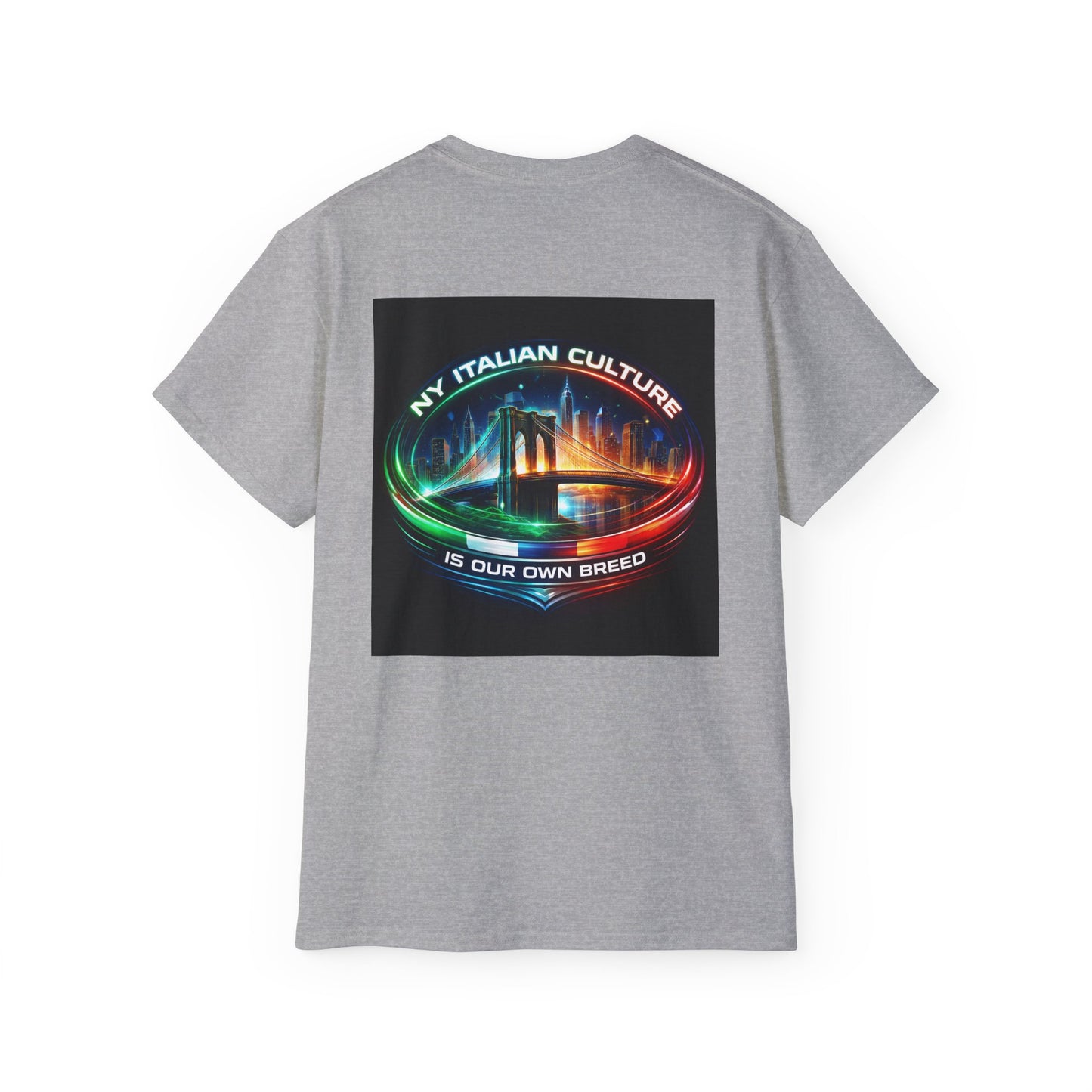 NY Italian Culture T‑Shirt — Retro Neon Brooklyn Bridge Graphic