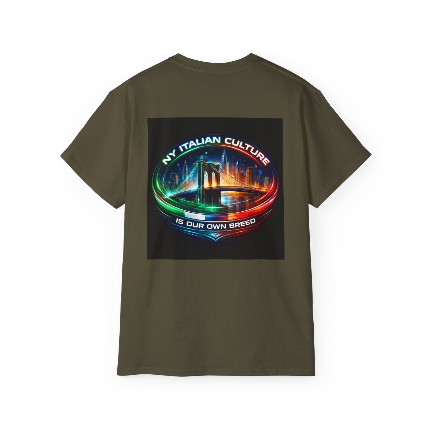 NY Italian Culture T‑Shirt — Retro Neon Brooklyn Bridge Graphic