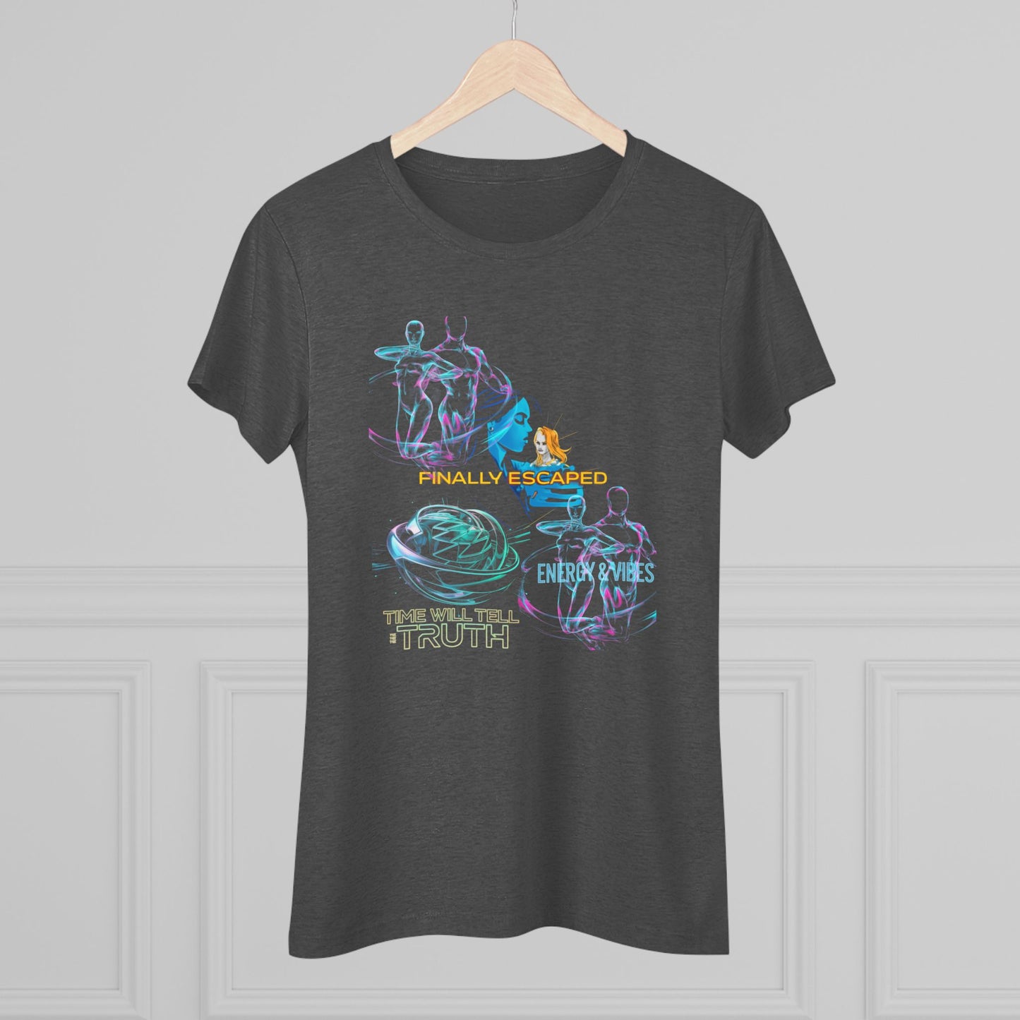 “No Breadcrumbs Unless on a Cutlet” Womens Tee — Funny Neon Cat & Rooster Graphic T-Shirt