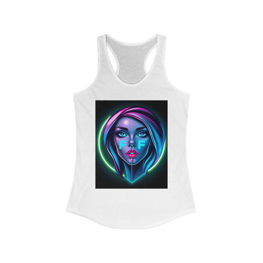 Neon Graphic Racerback Tank Top for Women, Vibrant Summer Top, Festival Wear, Casual Summer Tank, Art Lover Gift