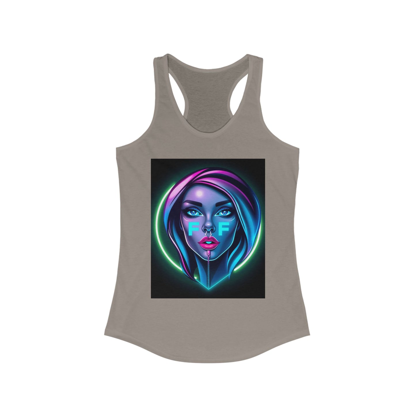Neon Graphic Racerback Tank Top for Women, Vibrant Summer Top, Festival Wear, Casual Summer Tank, Art Lover Gift
