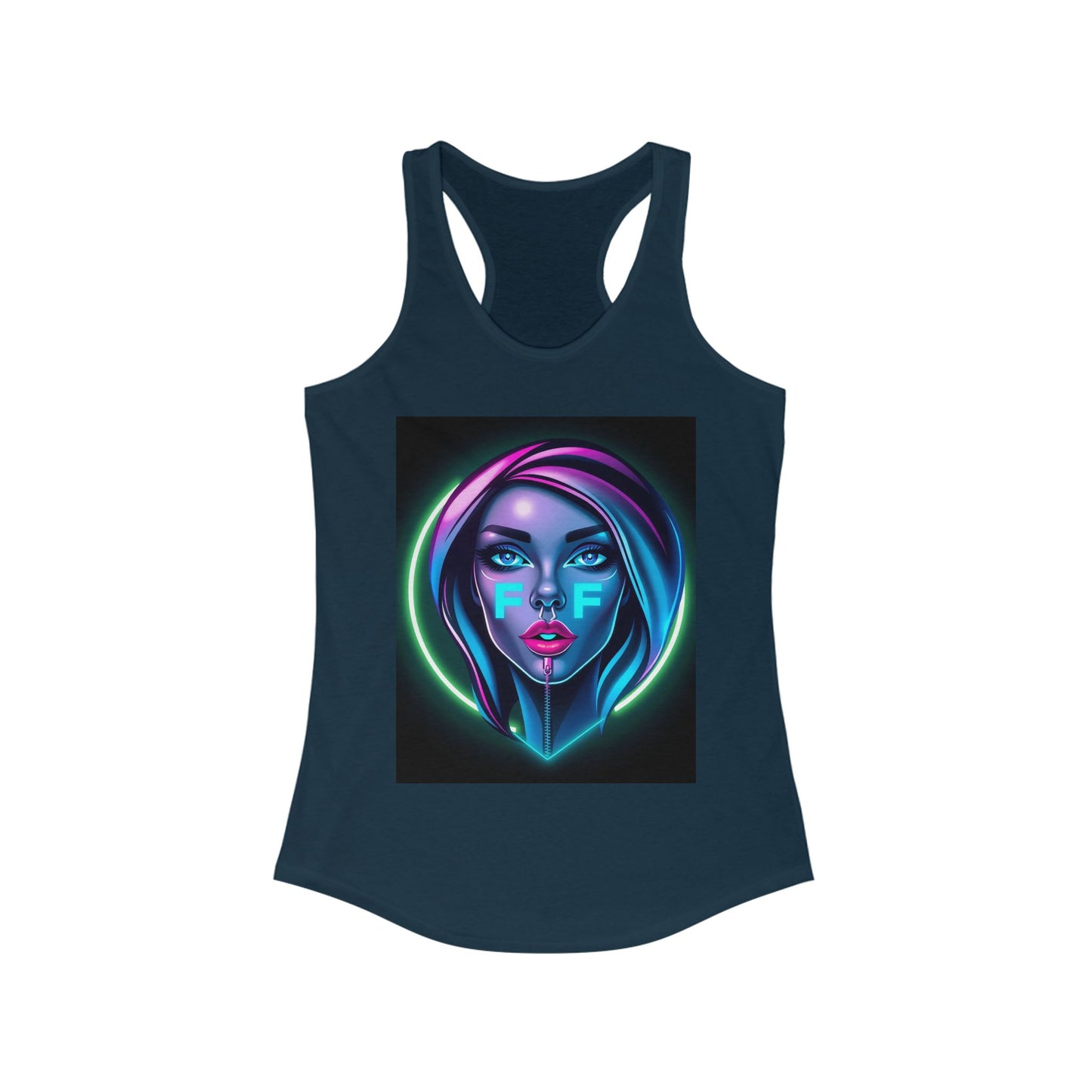 Neon Graphic Racerback Tank Top for Women, Vibrant Summer Top, Festival Wear, Casual Summer Tank, Art Lover Gift