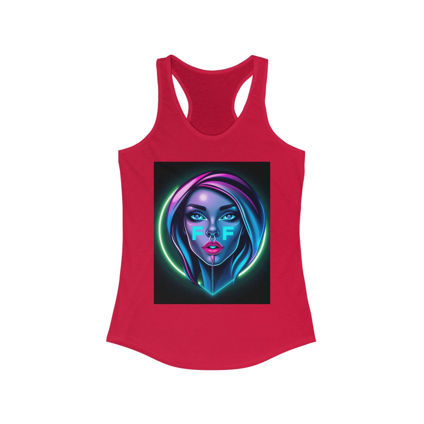 Neon Graphic Racerback Tank Top for Women, Vibrant Summer Top, Festival Wear, Casual Summer Tank, Art Lover Gift