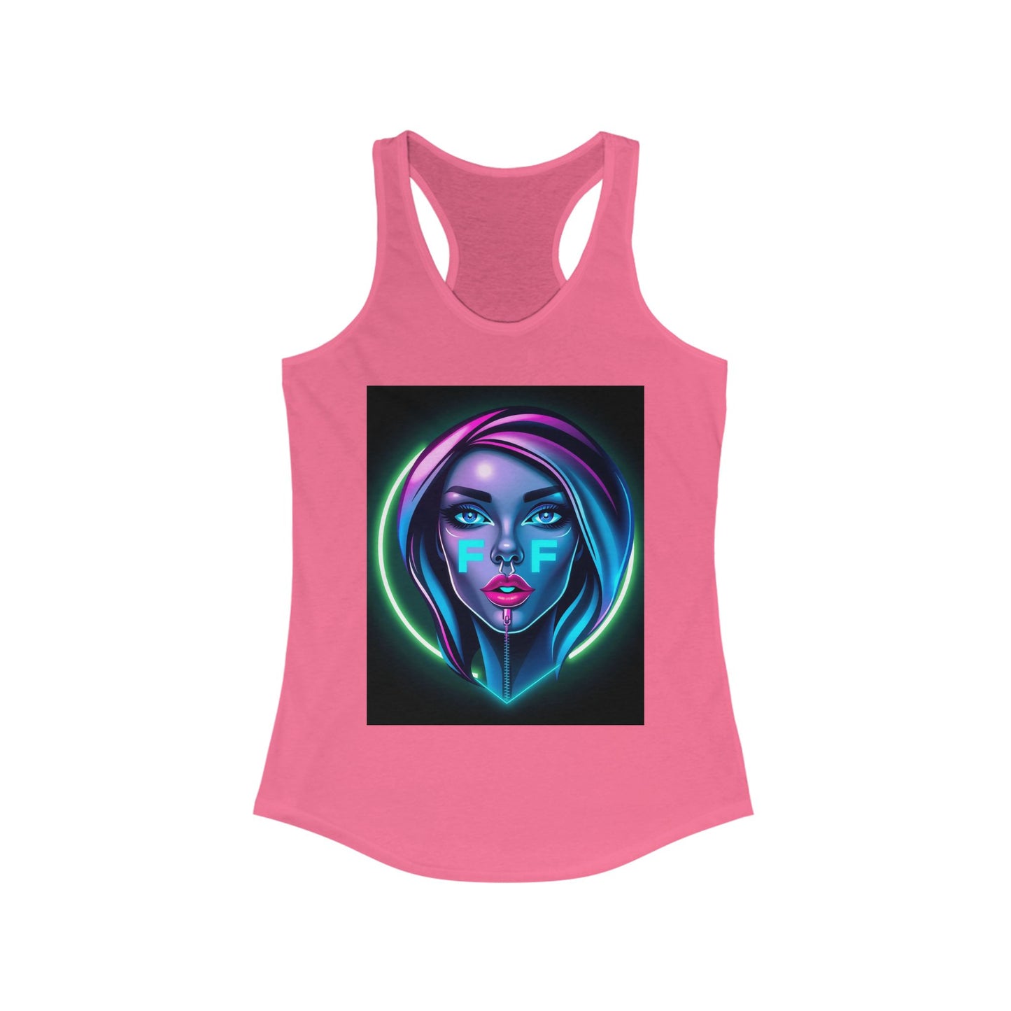 Neon Graphic Racerback Tank Top for Women, Vibrant Summer Top, Festival Wear, Casual Summer Tank, Art Lover Gift