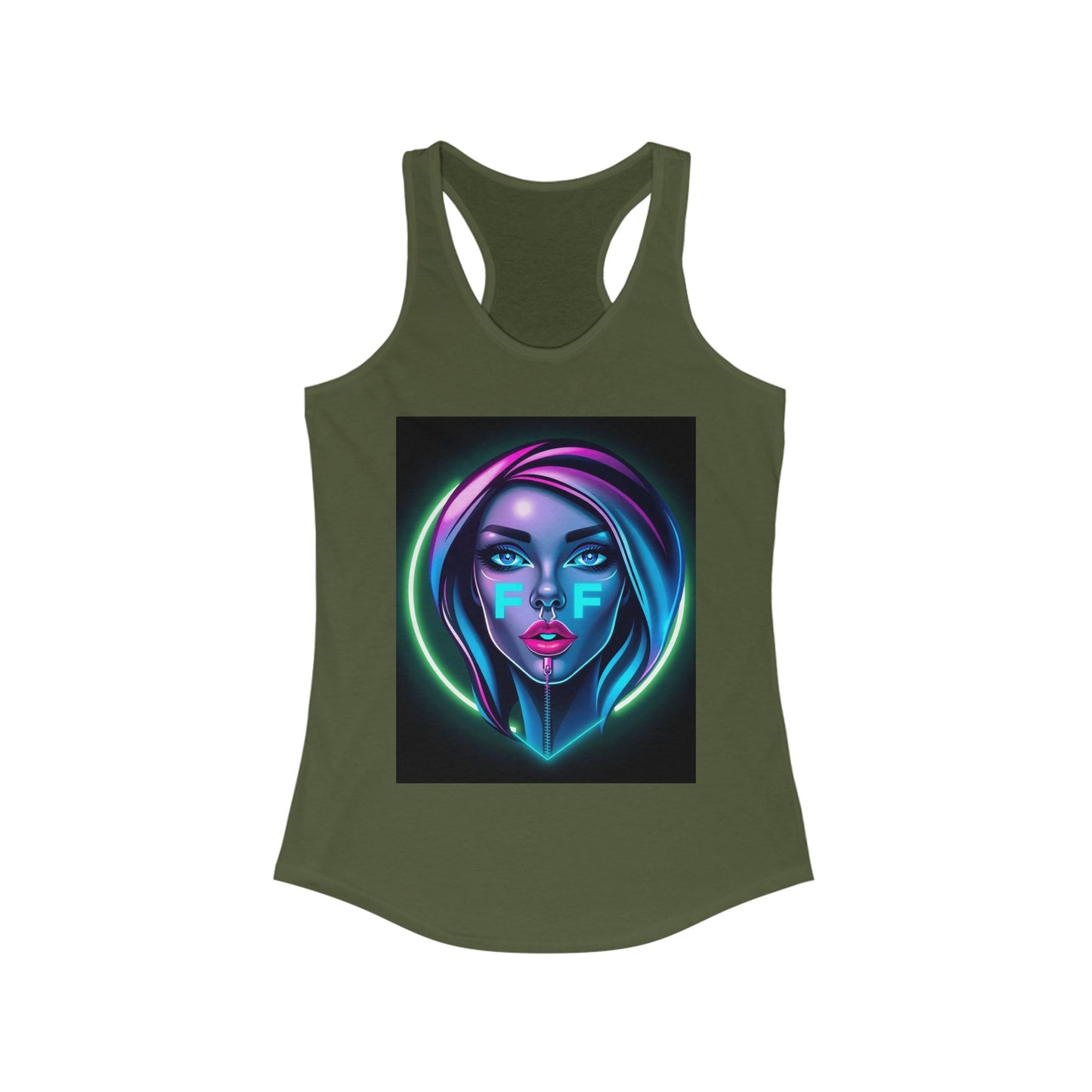Neon Graphic Racerback Tank Top for Women, Vibrant Summer Top, Festival Wear, Casual Summer Tank, Art Lover Gift