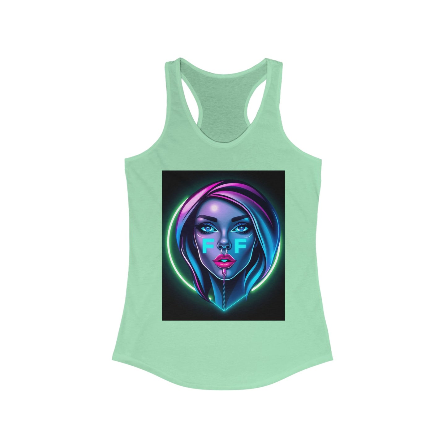 Neon Graphic Racerback Tank Top for Women, Vibrant Summer Top, Festival Wear, Casual Summer Tank, Art Lover Gift