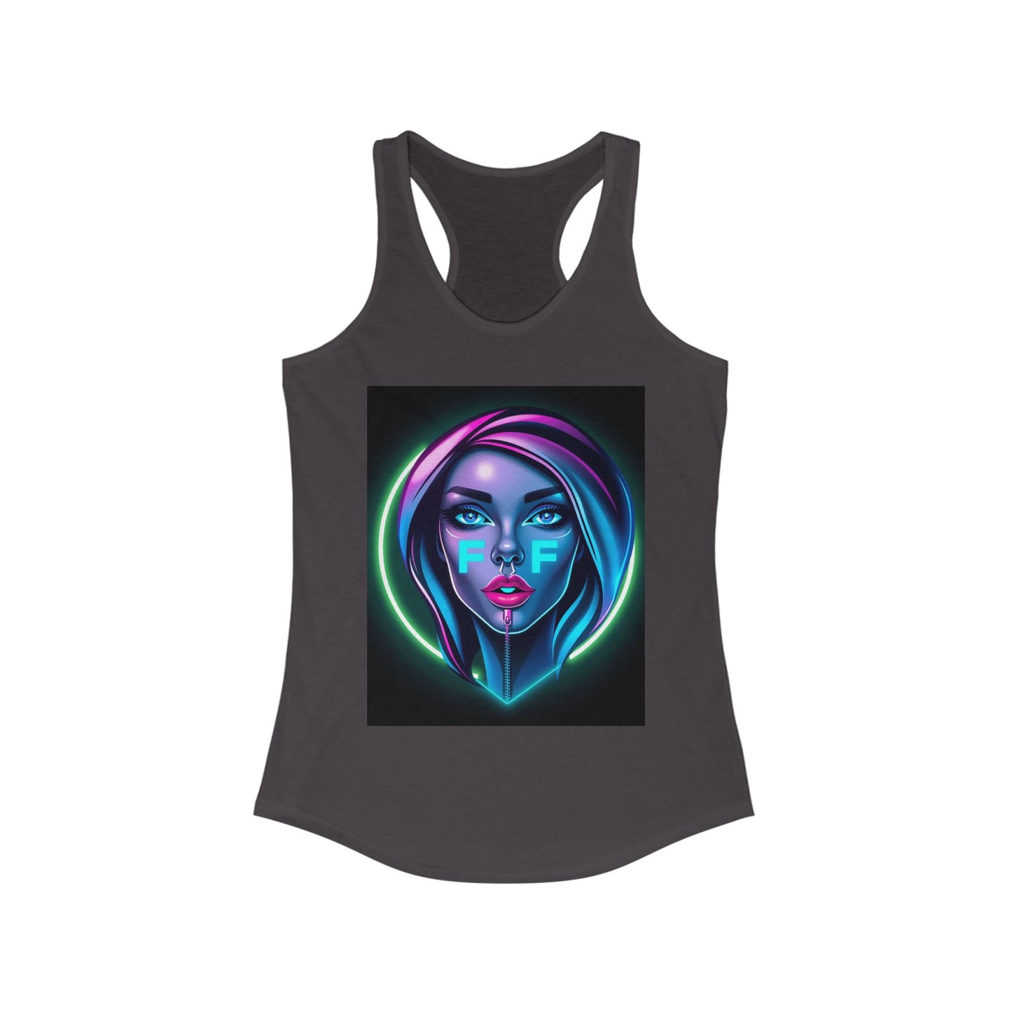 Neon Graphic Racerback Tank Top for Women, Vibrant Summer Top, Festival Wear, Casual Summer Tank, Art Lover Gift