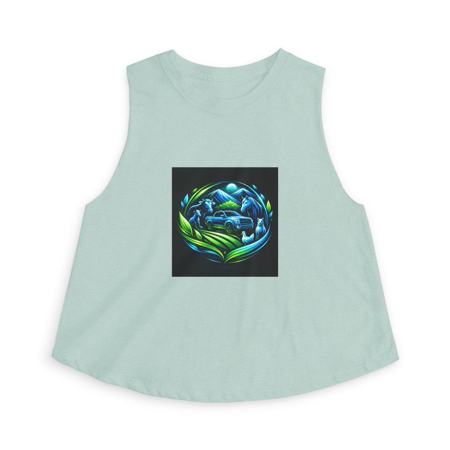 Crop Top — Blue Green Ocean Turtle Art