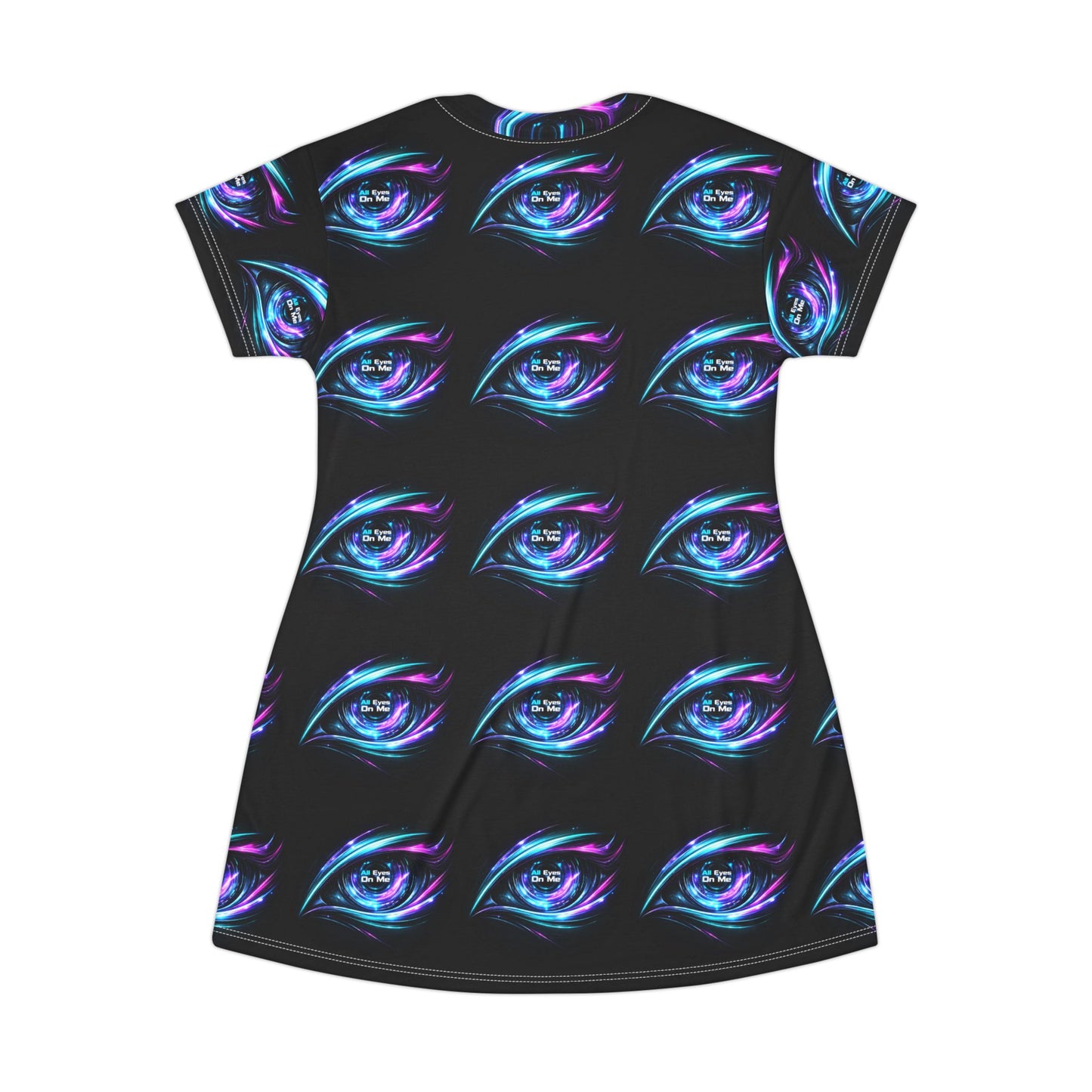 All-Over Print T-Shirt Dress — Neon Mystic Eye Pattern