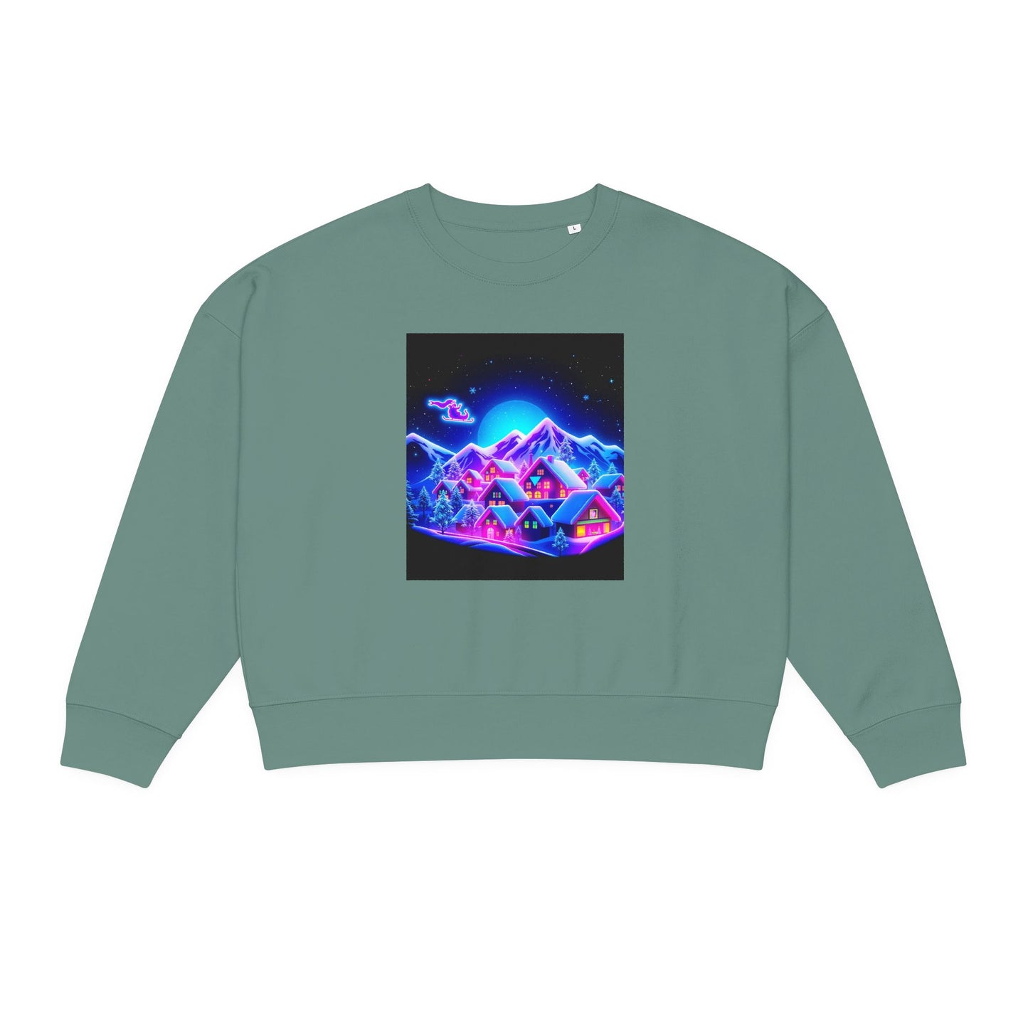 Alma Organic Crewneck Sweatshirt — Neon Retro Mountains Graphic