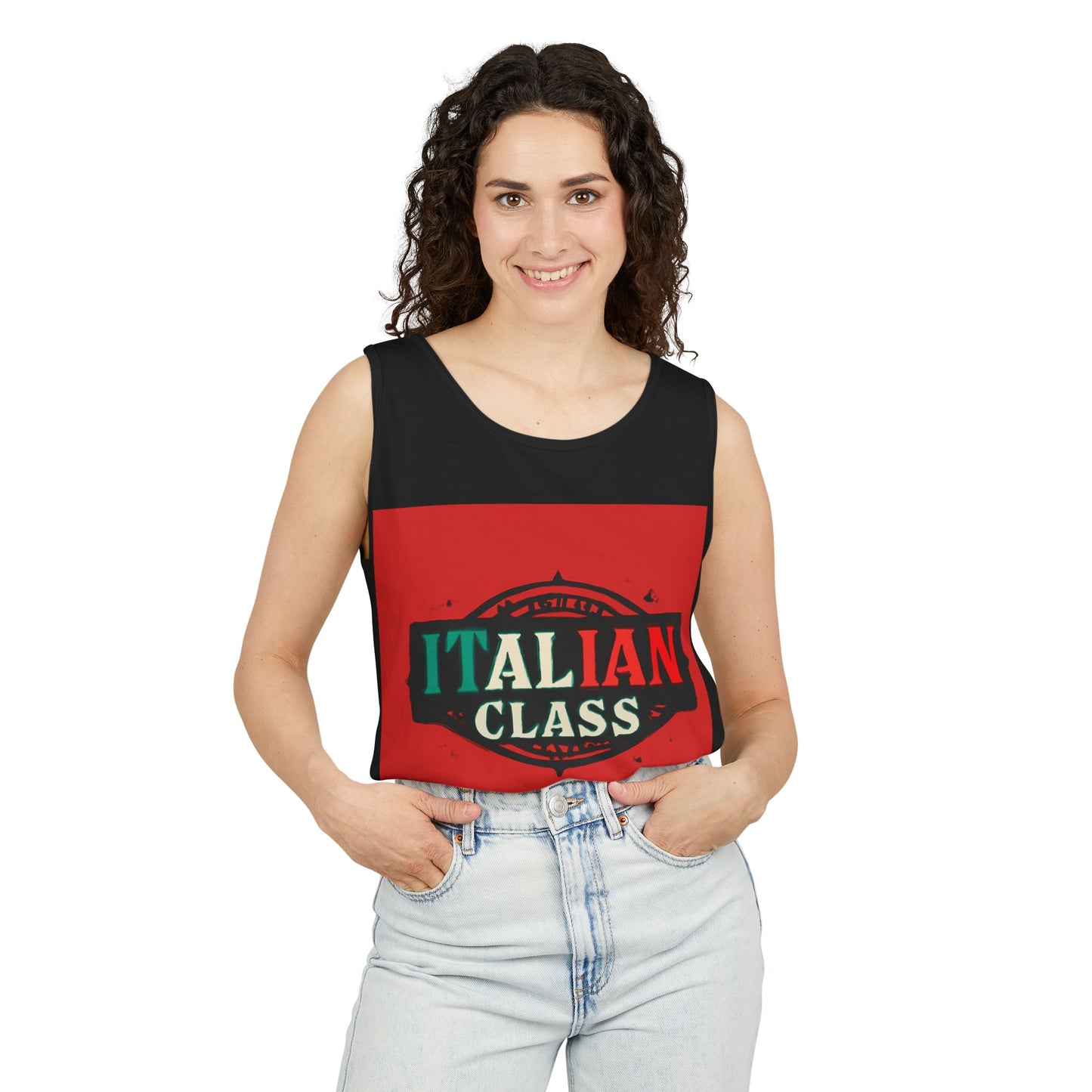 Italian Class Unisex Garment-Dyed Tank Top, Casual Summer Wear, Italian Heritage Gift, Foodie Apparel, Vacation Top