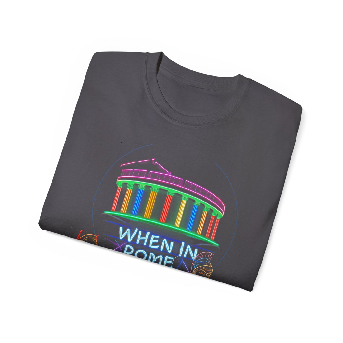 When in Rome Neon Graphic Tee - Roman Gladiator & Colosseum Vintage Style