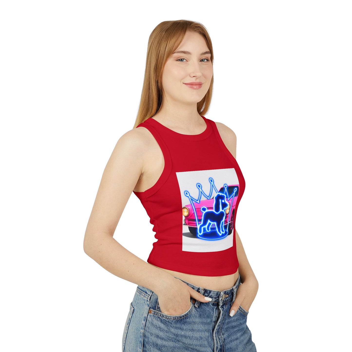 Neon Crowned Dog Racer Tank Top | Women's Casual Wear, Summer Clothing, Beach Gear, Animal Lover Gift, Fashion Statement