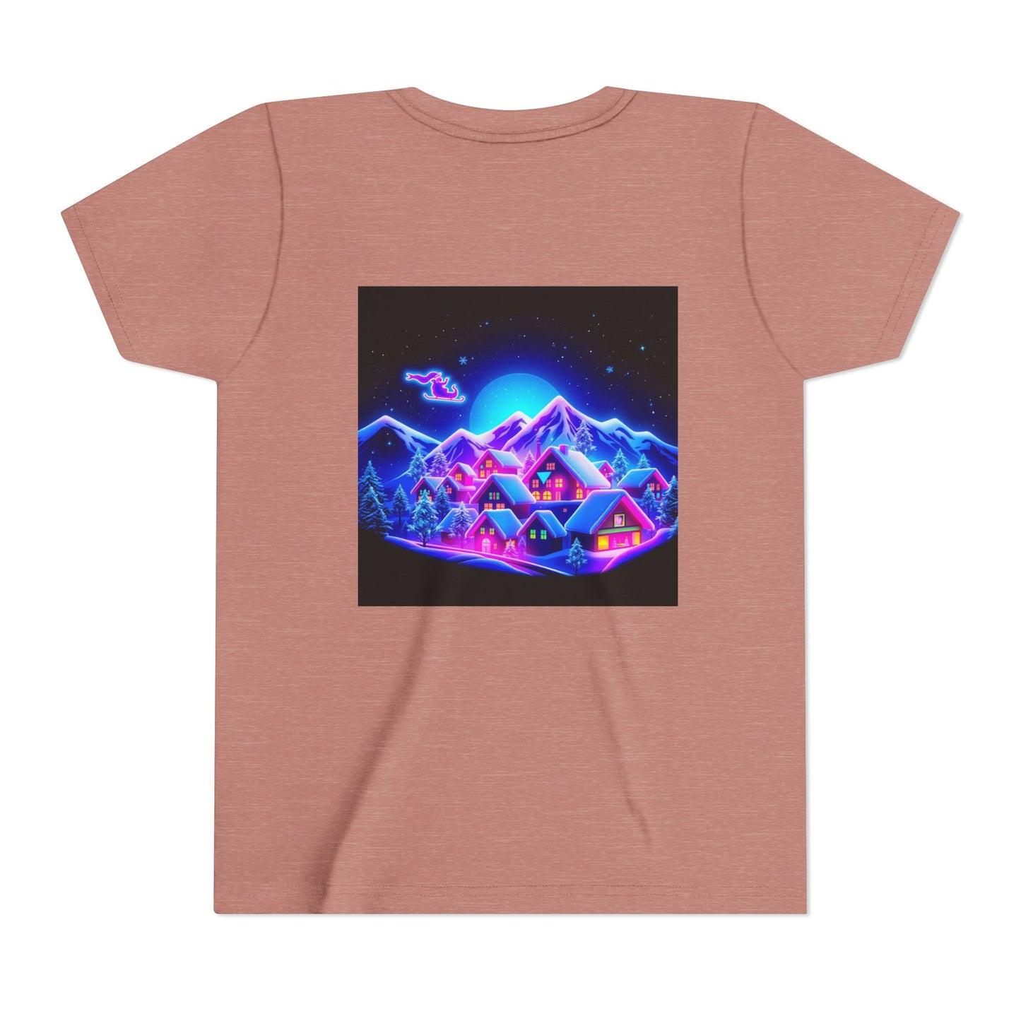 Neon Winter Village Youth Tee — Magical Snowy Night Kids T-Shirt