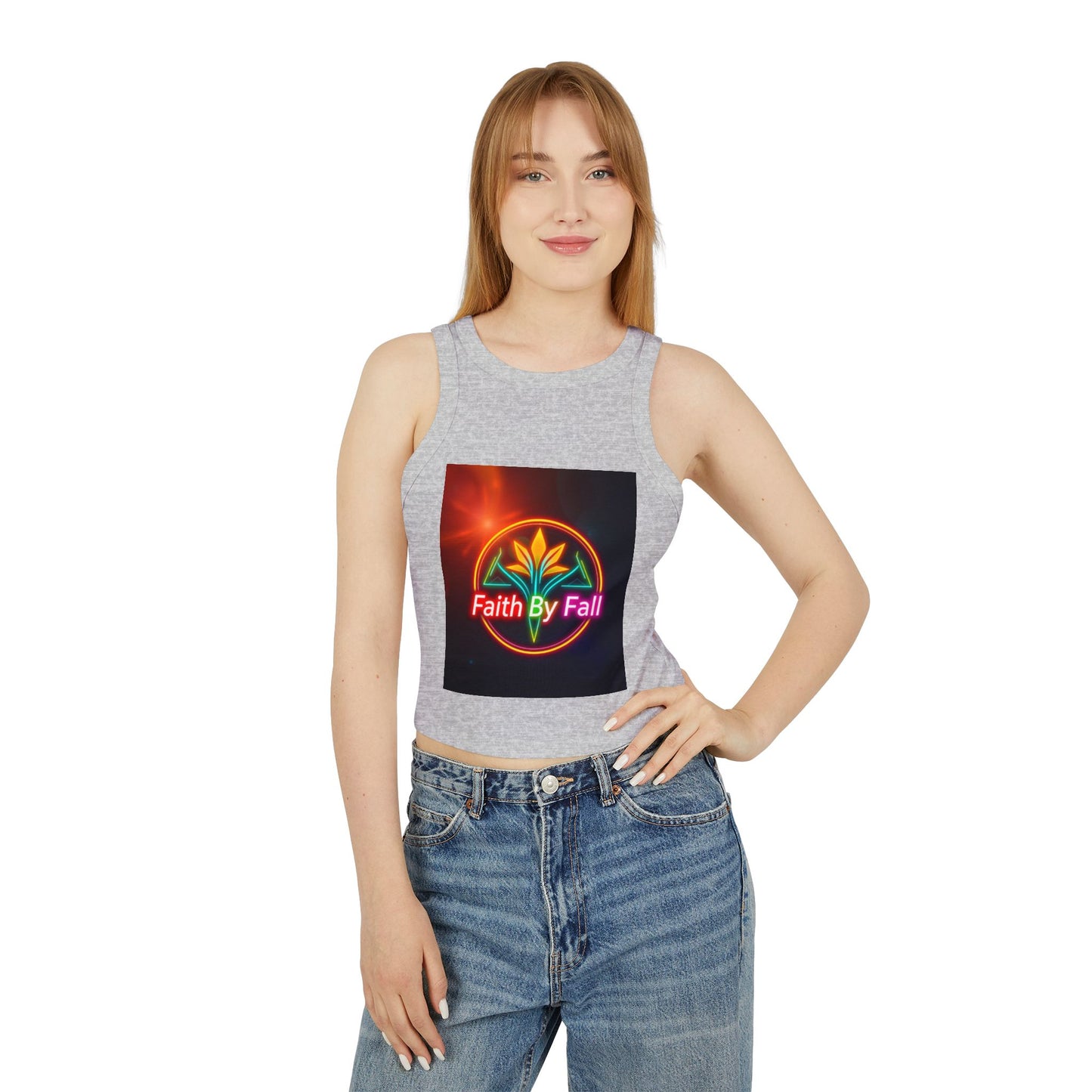 Women's Faith By Fall Racer Tank Top | Crop Top for Summer, Casual Wear, Festival Fashion, Gift for Her, Inspirational Apparel