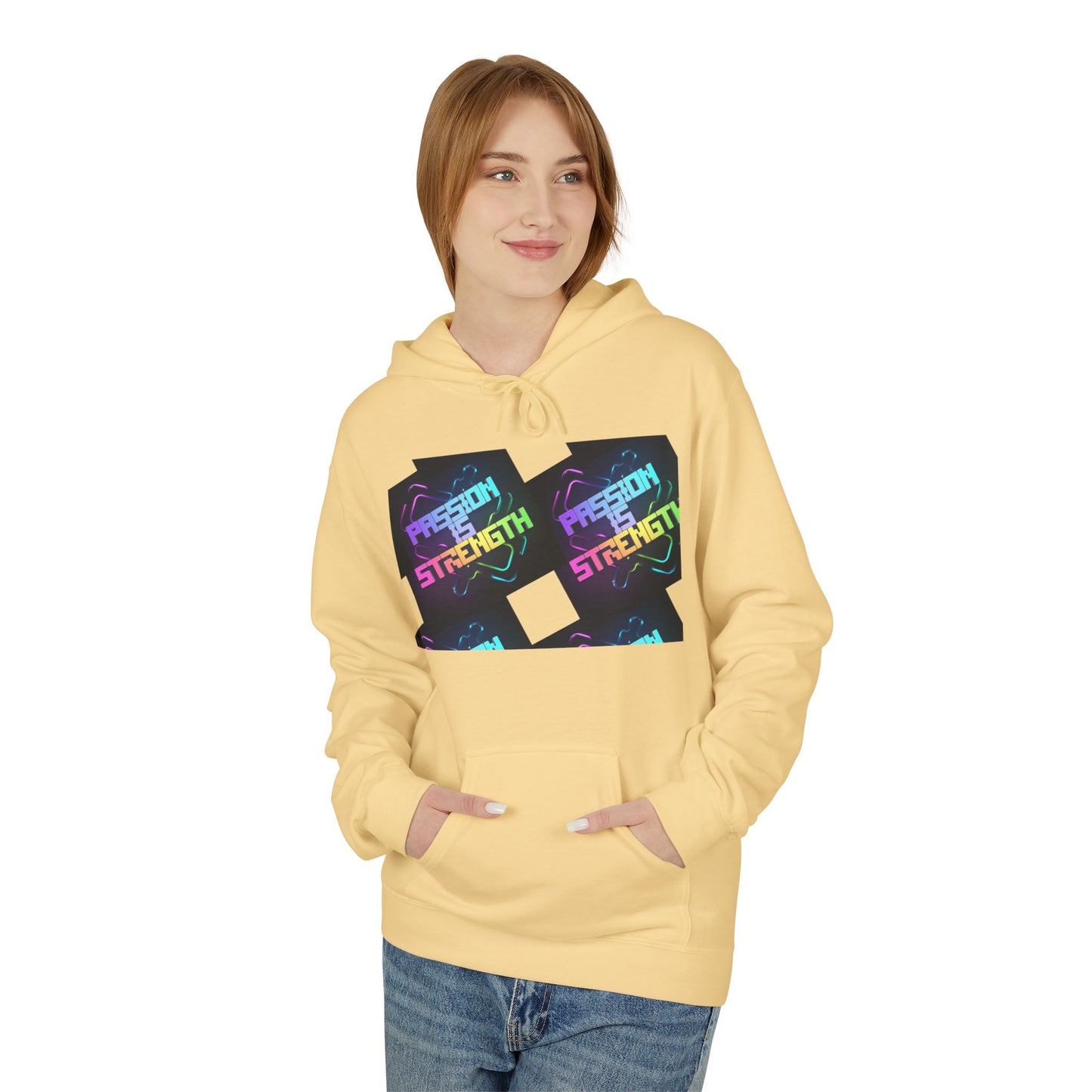 Passion is Strength Graphic Hoodie — Retro Rainbow Tombstone Design