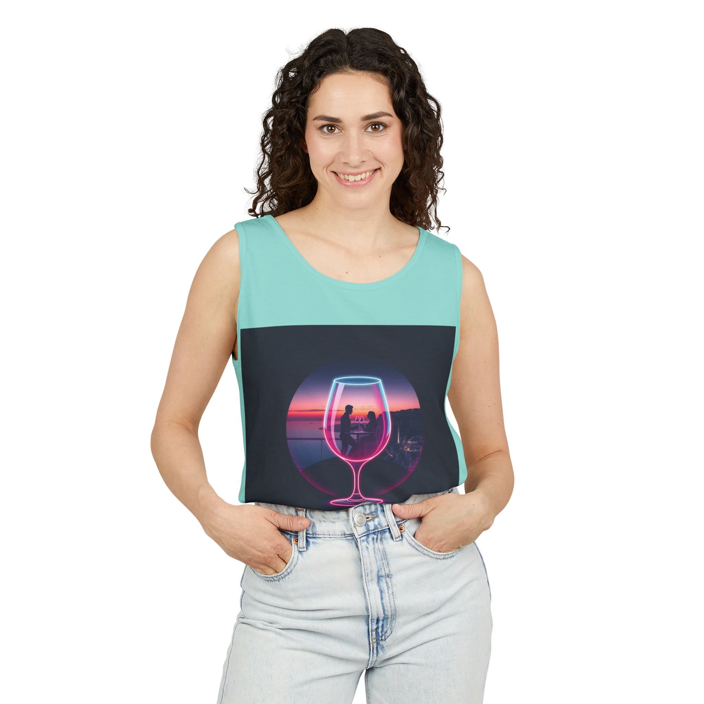Sunset Vibes Tank Top, Casual Summer Wear, Beach Apparel, Wine Lover Gift, Travel Fashion