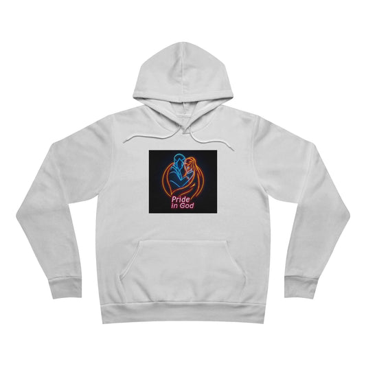 Neon Pride in God Hoodie — Colorful LGBTQ+ Heart & Hands Pullover