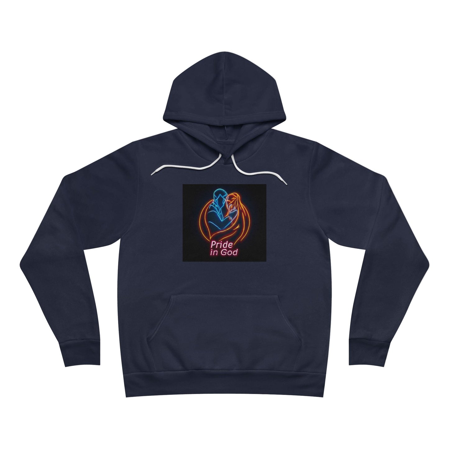 Neon Pride in God Hoodie — Colorful LGBTQ+ Heart & Hands Pullover
