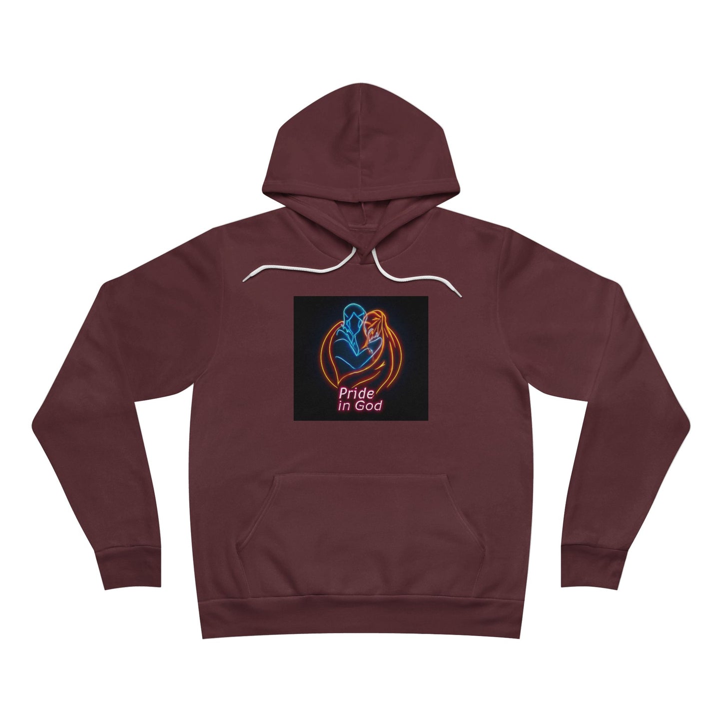 Neon Pride in God Hoodie — Colorful LGBTQ+ Heart & Hands Pullover