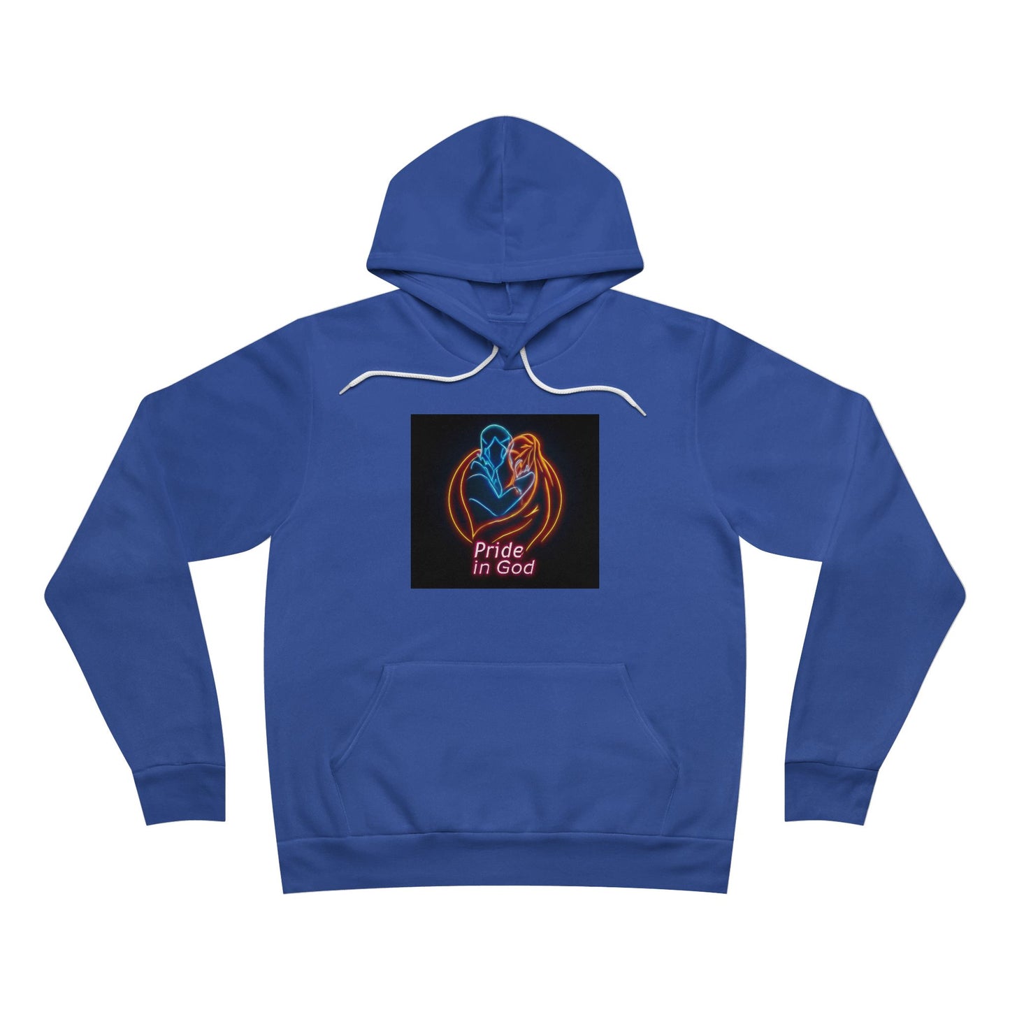 Neon Pride in God Hoodie — Colorful LGBTQ+ Heart & Hands Pullover