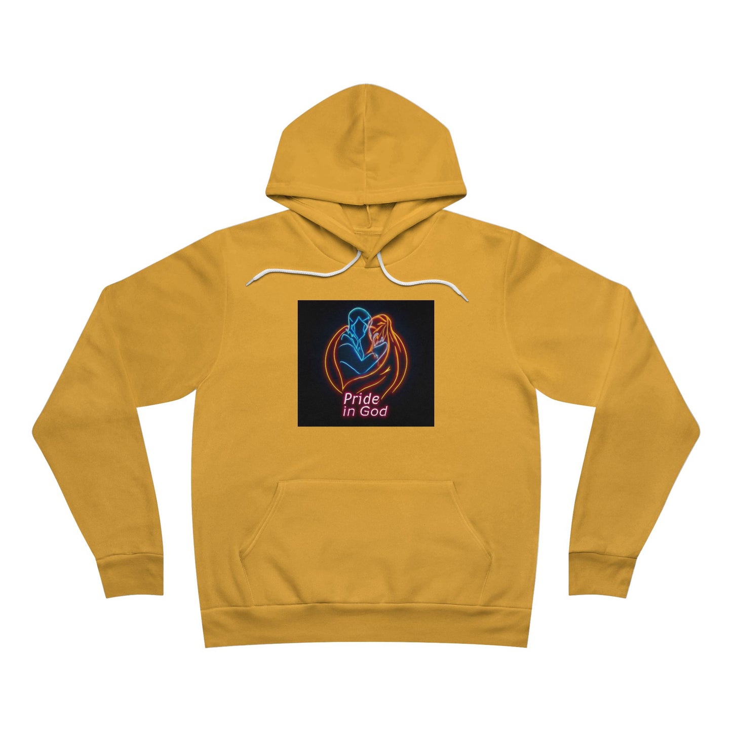Neon Pride in God Hoodie — Colorful LGBTQ+ Heart & Hands Pullover