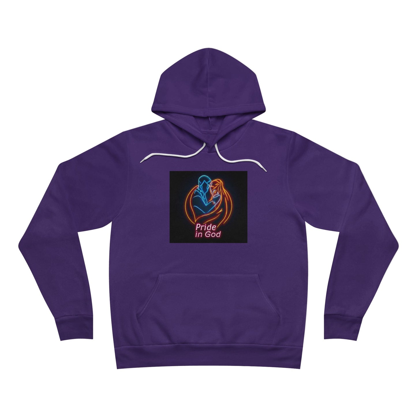 Neon Pride in God Hoodie — Colorful LGBTQ+ Heart & Hands Pullover
