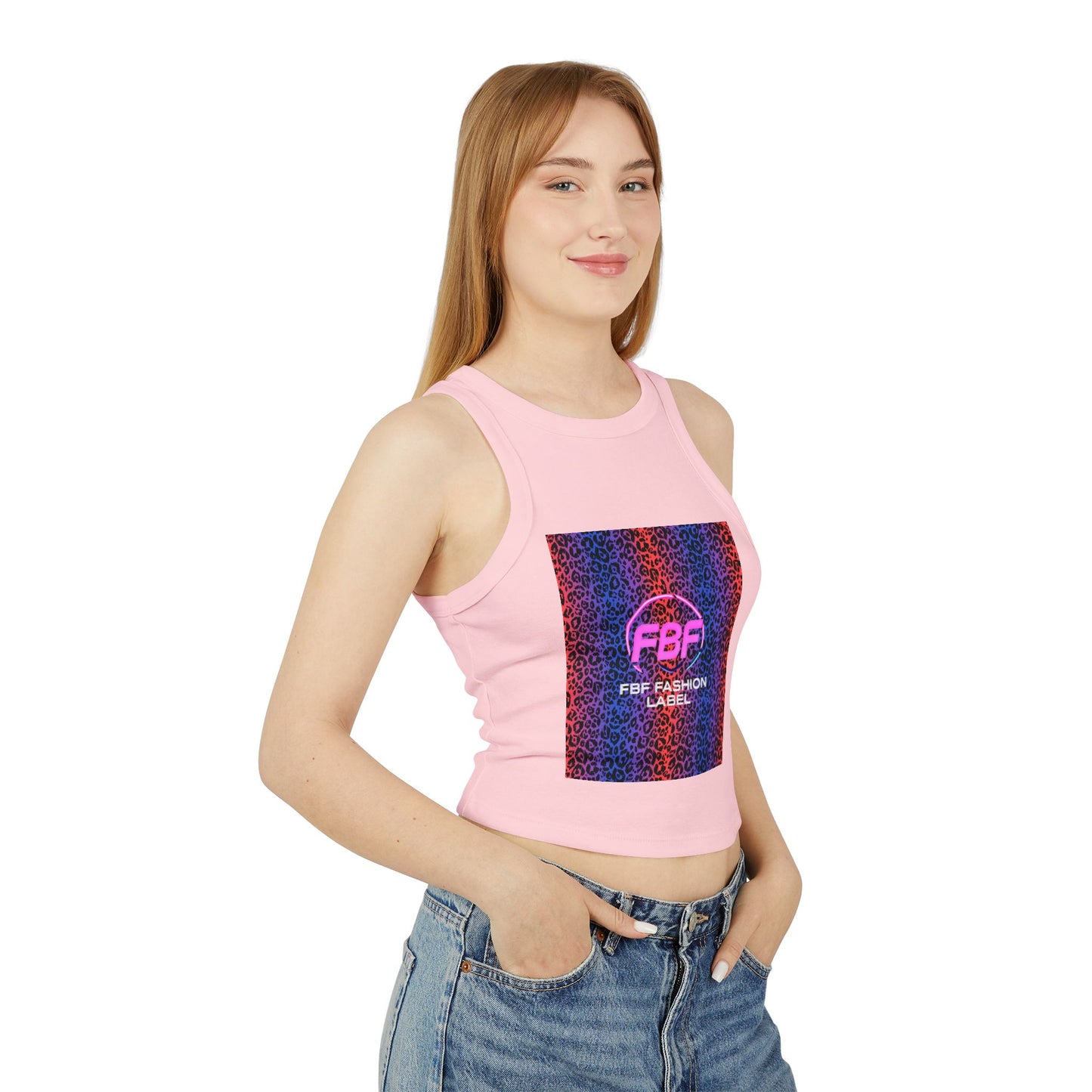 Pink FBF Women's Micro Rib Racer Tank Top