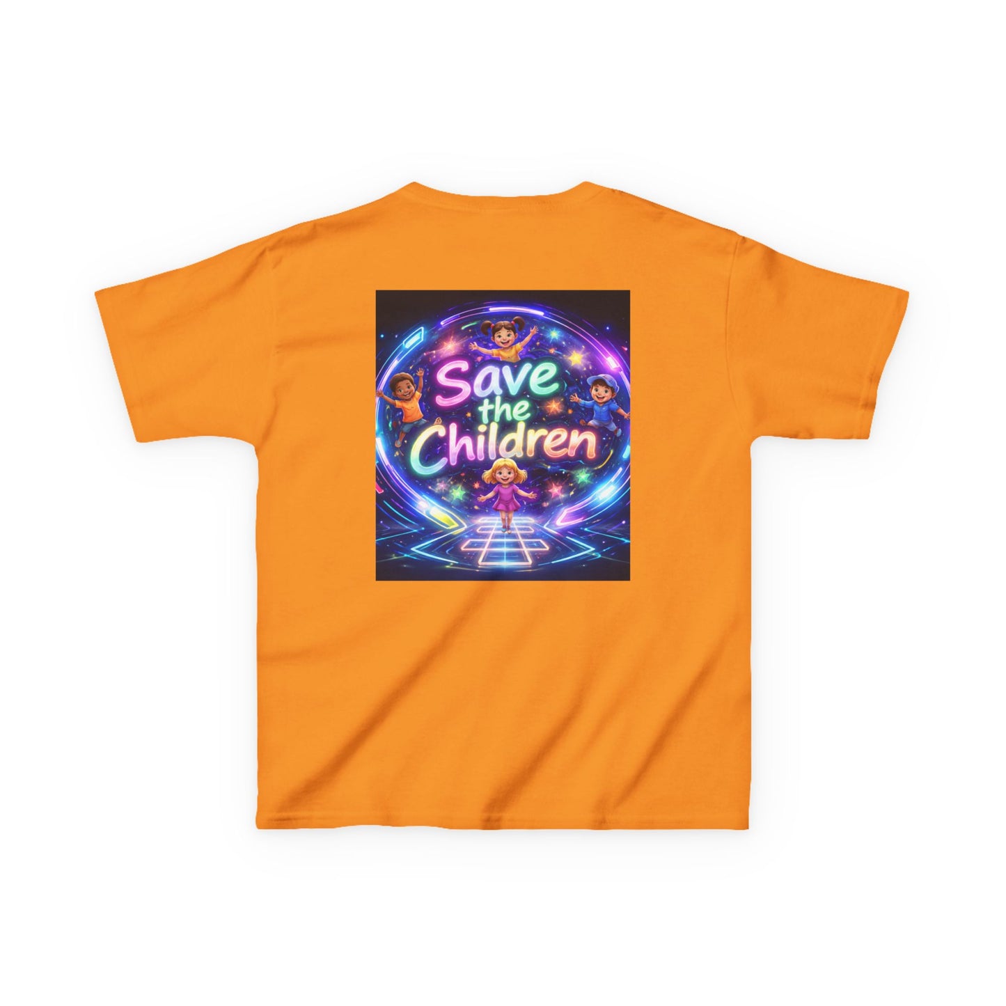 Kids Tee — 'Save the Children' Neon Rainbow Charity Design