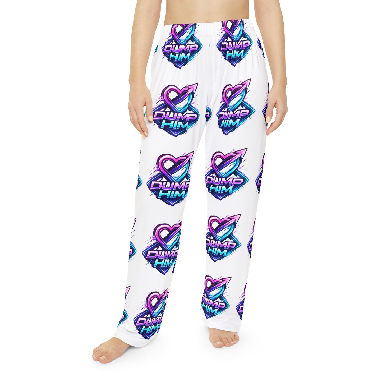 Dump Him Pattern Women's Pajama Pants - Retro Neon Heart Lounge Sleepwear