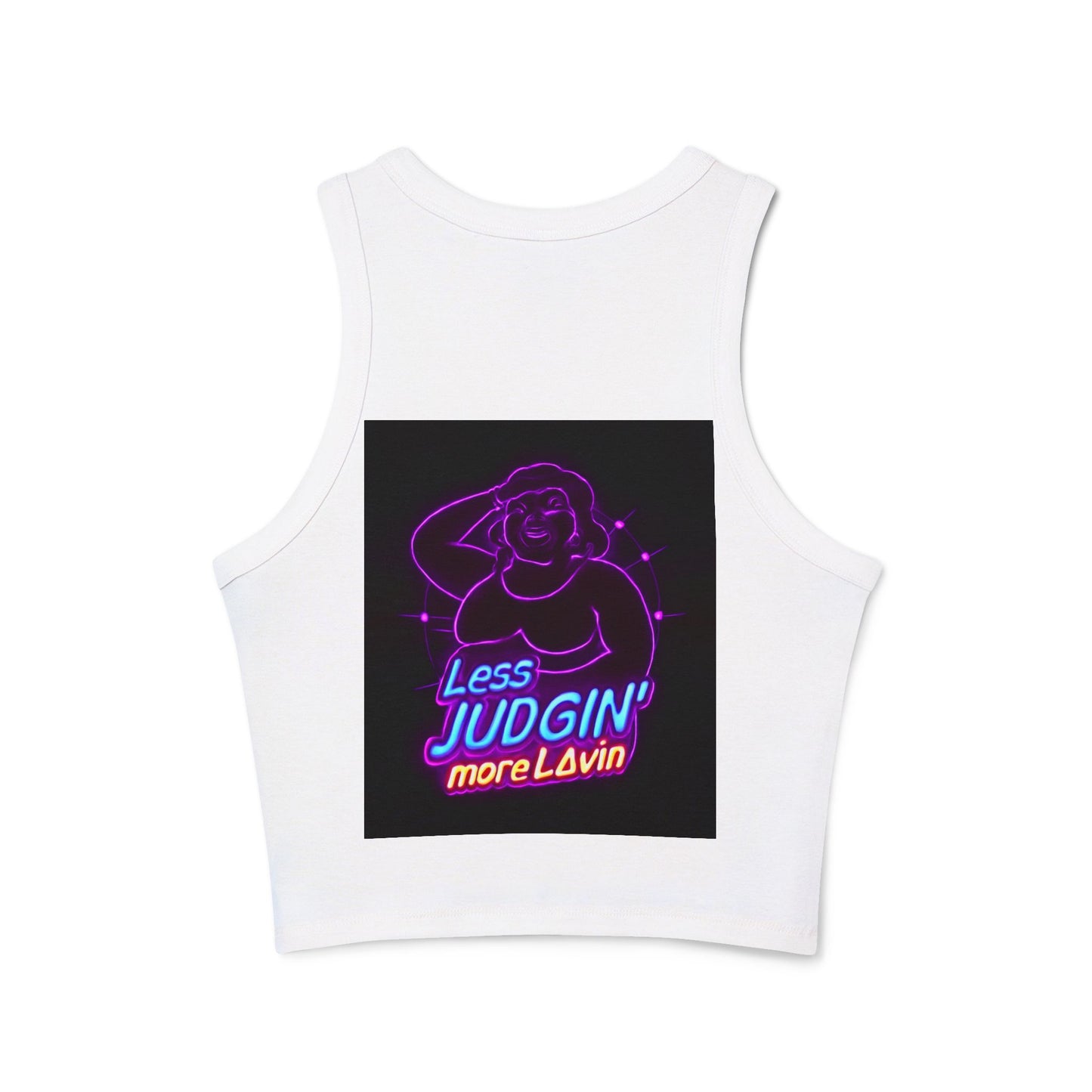 Racer Tank — 'Less Judging More Loving' Neon Libra Graphic Tank Top