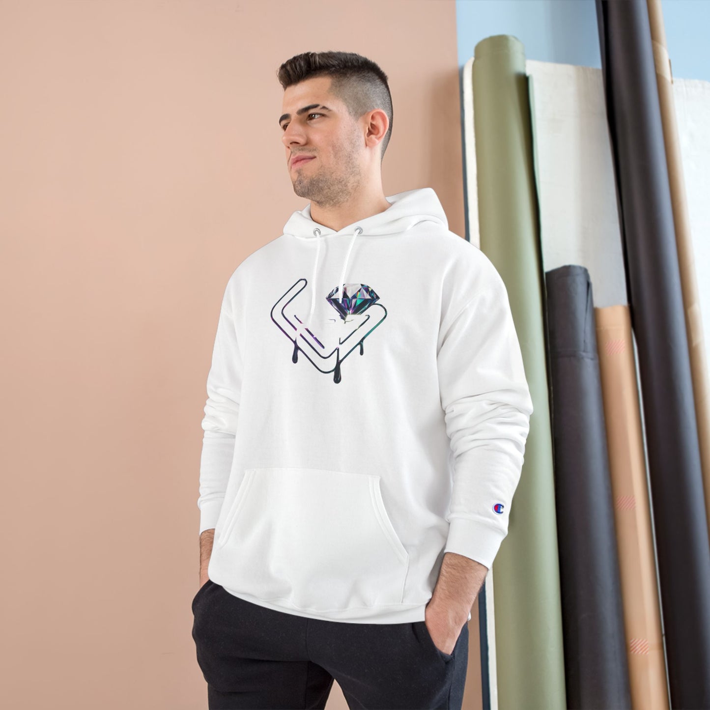 Fbf diamond Champion Hoodie — Dripping Diamond Heart Graphic Pullover