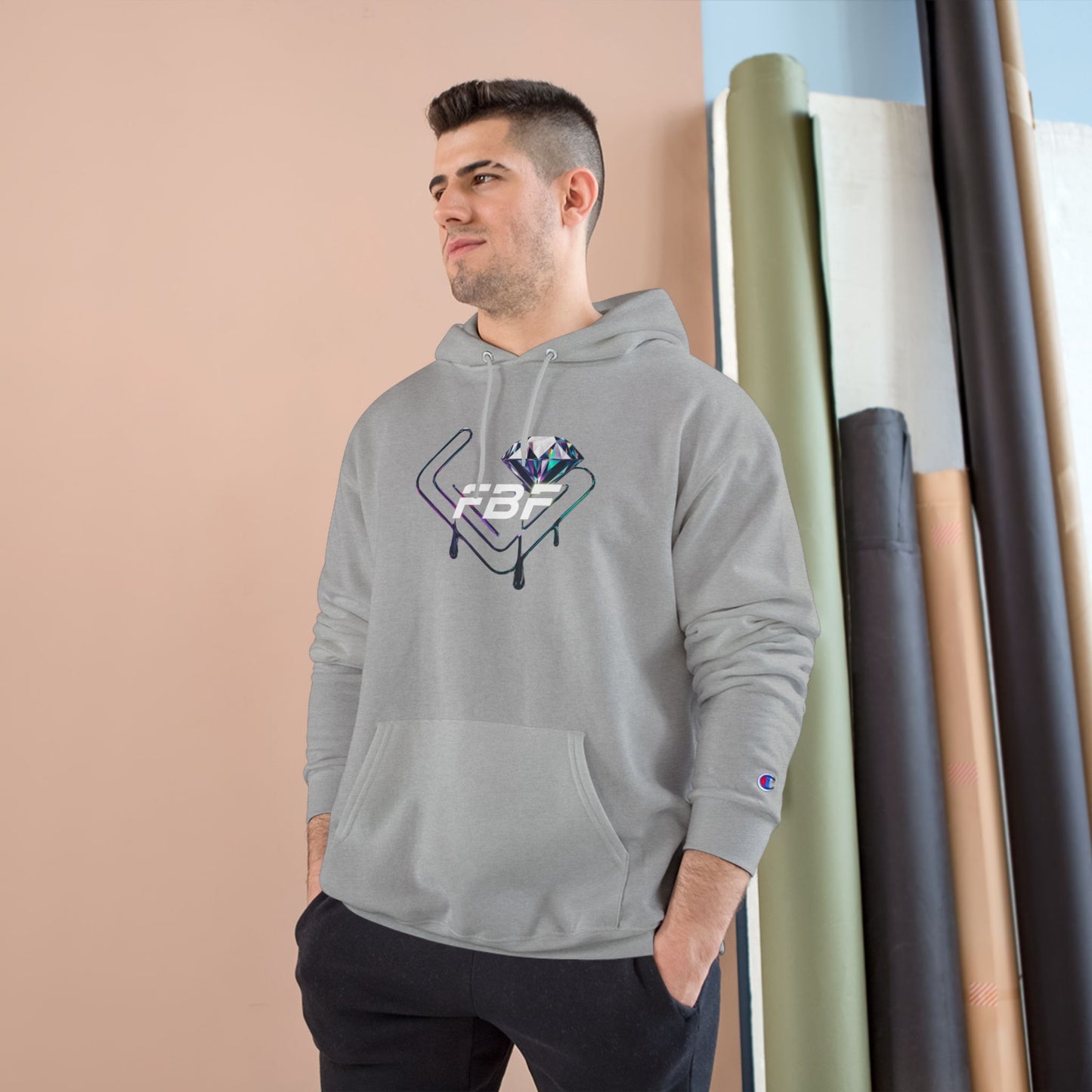 Fbf diamond Champion Hoodie — Dripping Diamond Heart Graphic Pullover