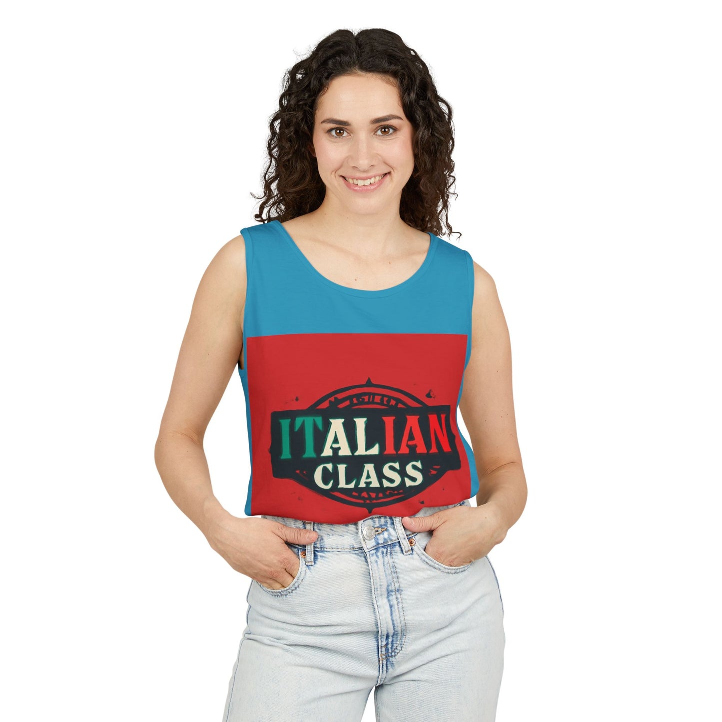 Italian Class Unisex Garment-Dyed Tank Top, Casual Summer Wear, Italian Heritage Gift, Foodie Apparel, Vacation Top