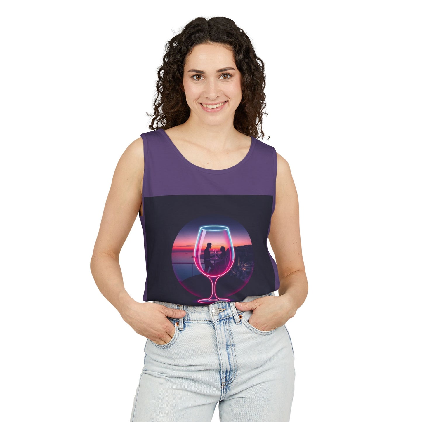 Sunset Vibes Tank Top, Casual Summer Wear, Beach Apparel, Wine Lover Gift, Travel Fashion