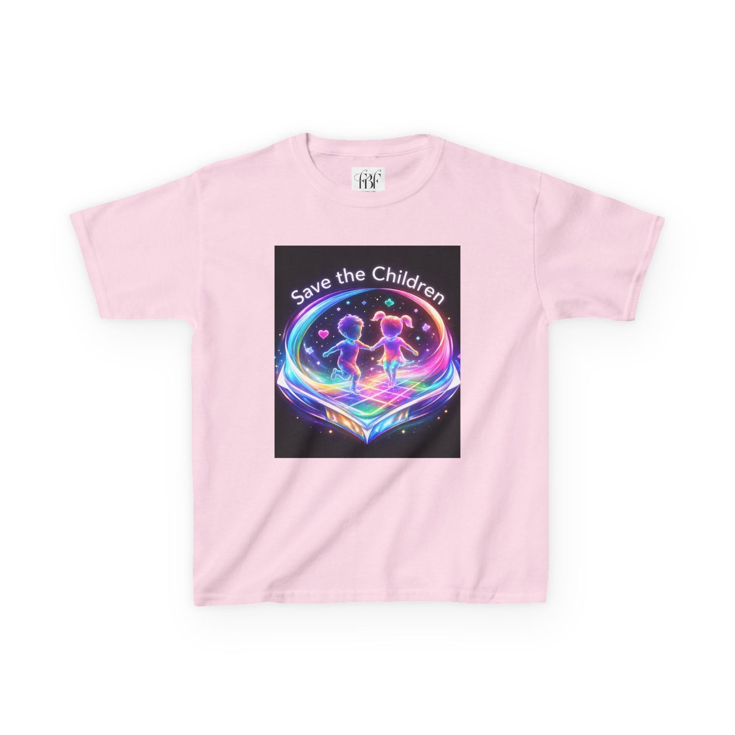 Kids Tee — 'Save the Children' Neon Rainbow Charity Design