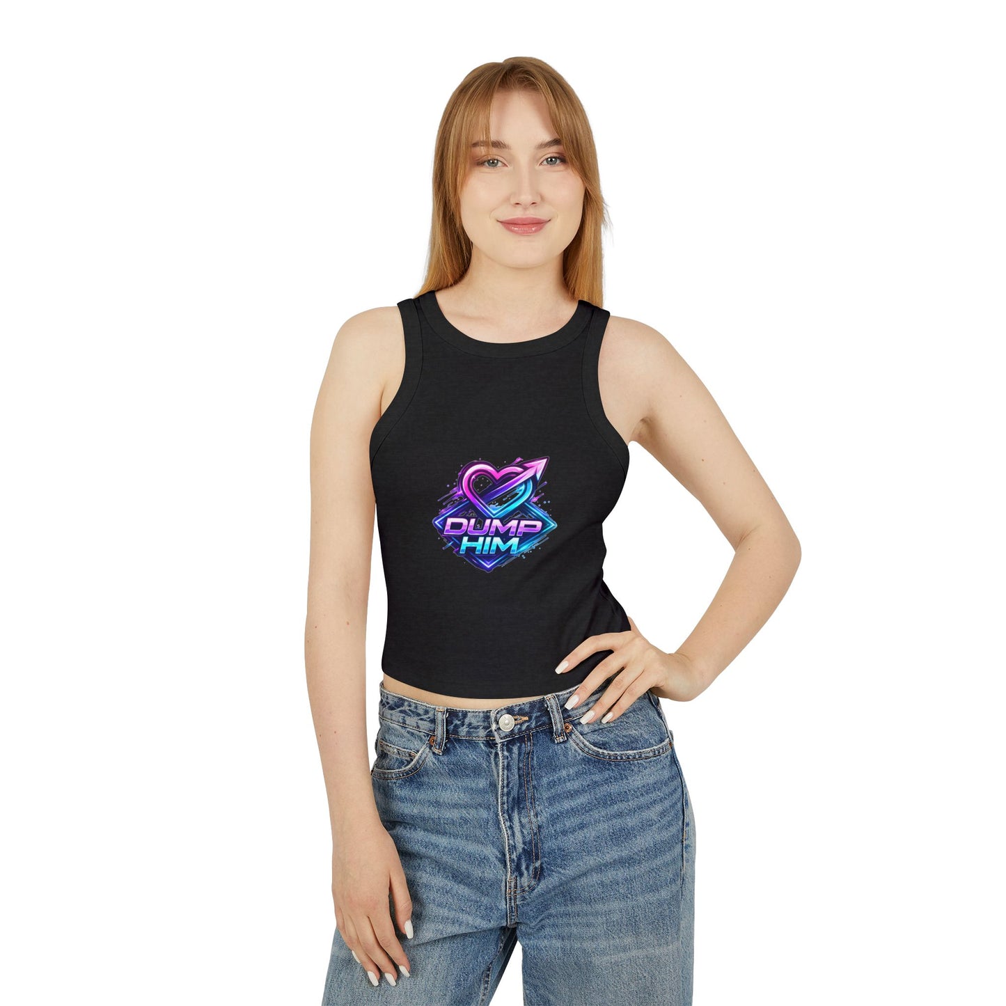 Dump Him Graphic Racer Tank Top — Bold Retro Heart Breakup Tee for Women