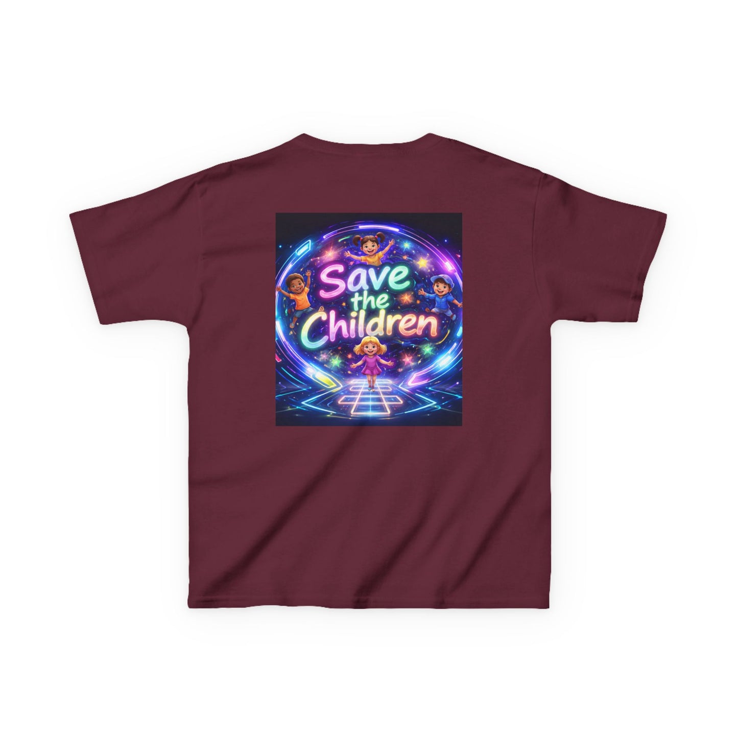 Kids Tee — 'Save the Children' Neon Rainbow Charity Design
