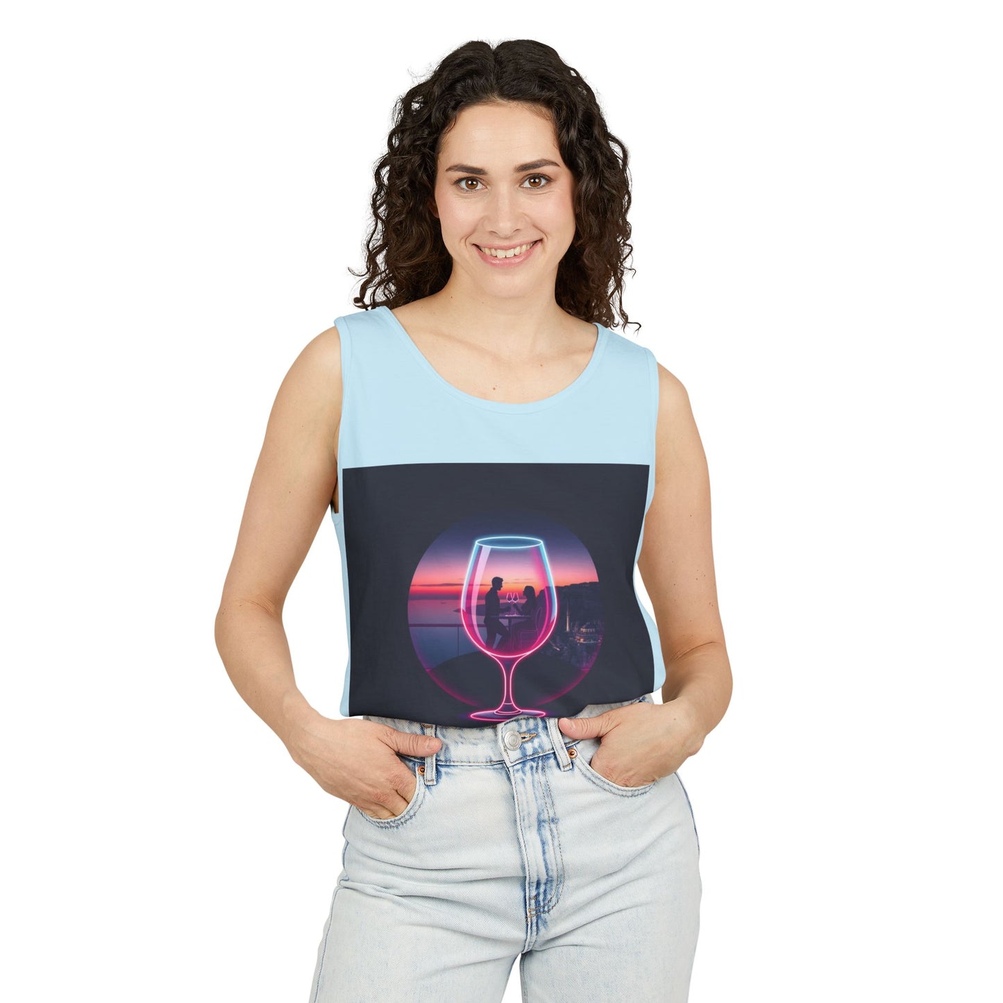 Sunset Vibes Tank Top, Casual Summer Wear, Beach Apparel, Wine Lover Gift, Travel Fashion