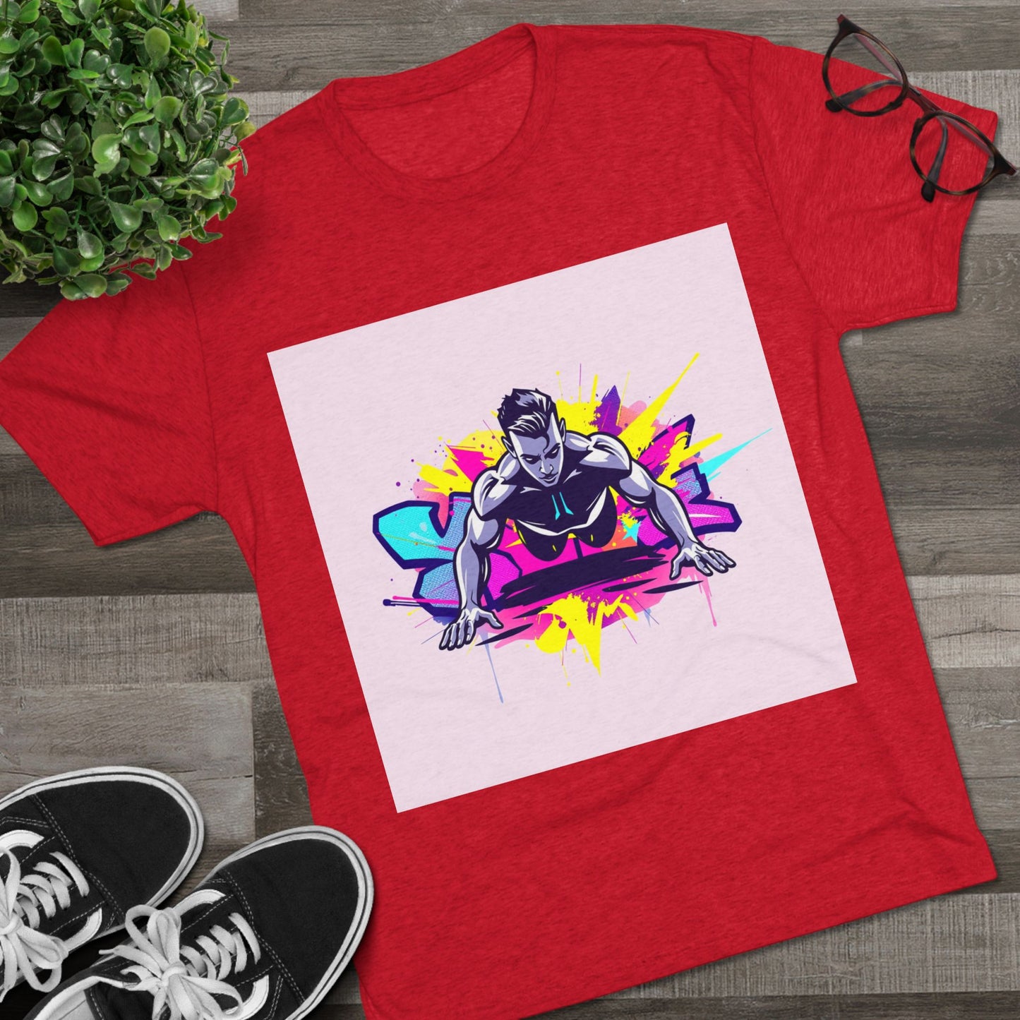 Fitness Motivation Tri-Blend Crew Tee - Vibrant Push-Up Design