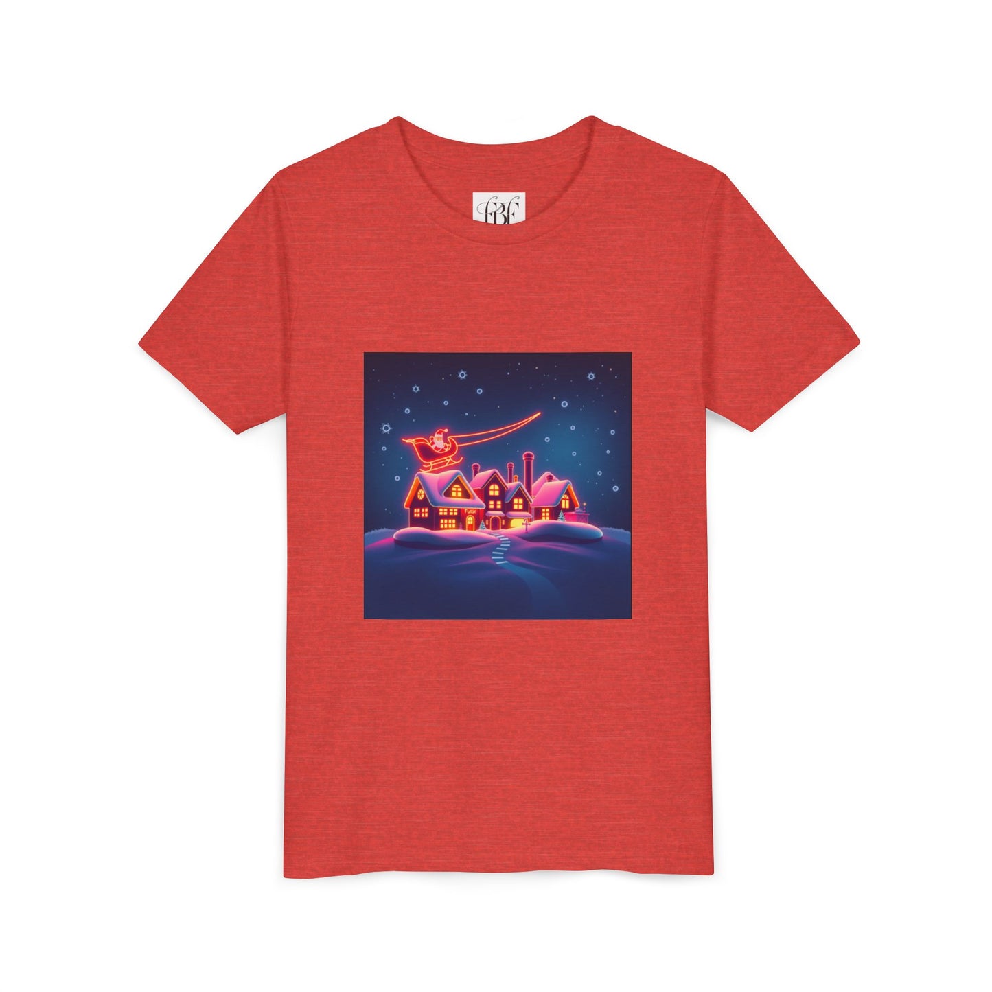 Neon Winter Village Youth Tee — Magical Snowy Night Kids T-Shirt